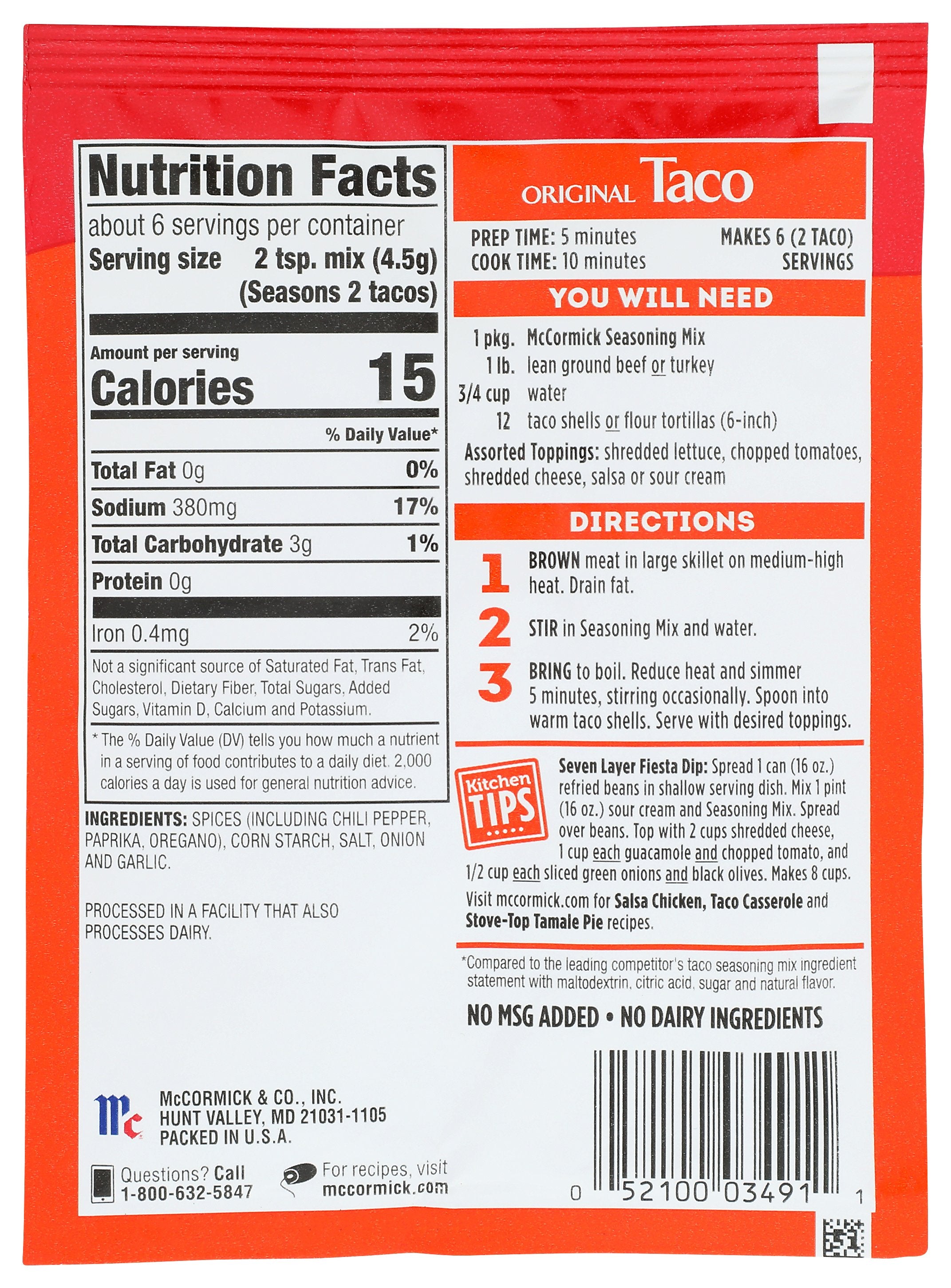 MC CORMICK SEASONING TACO MIX - Case of 24