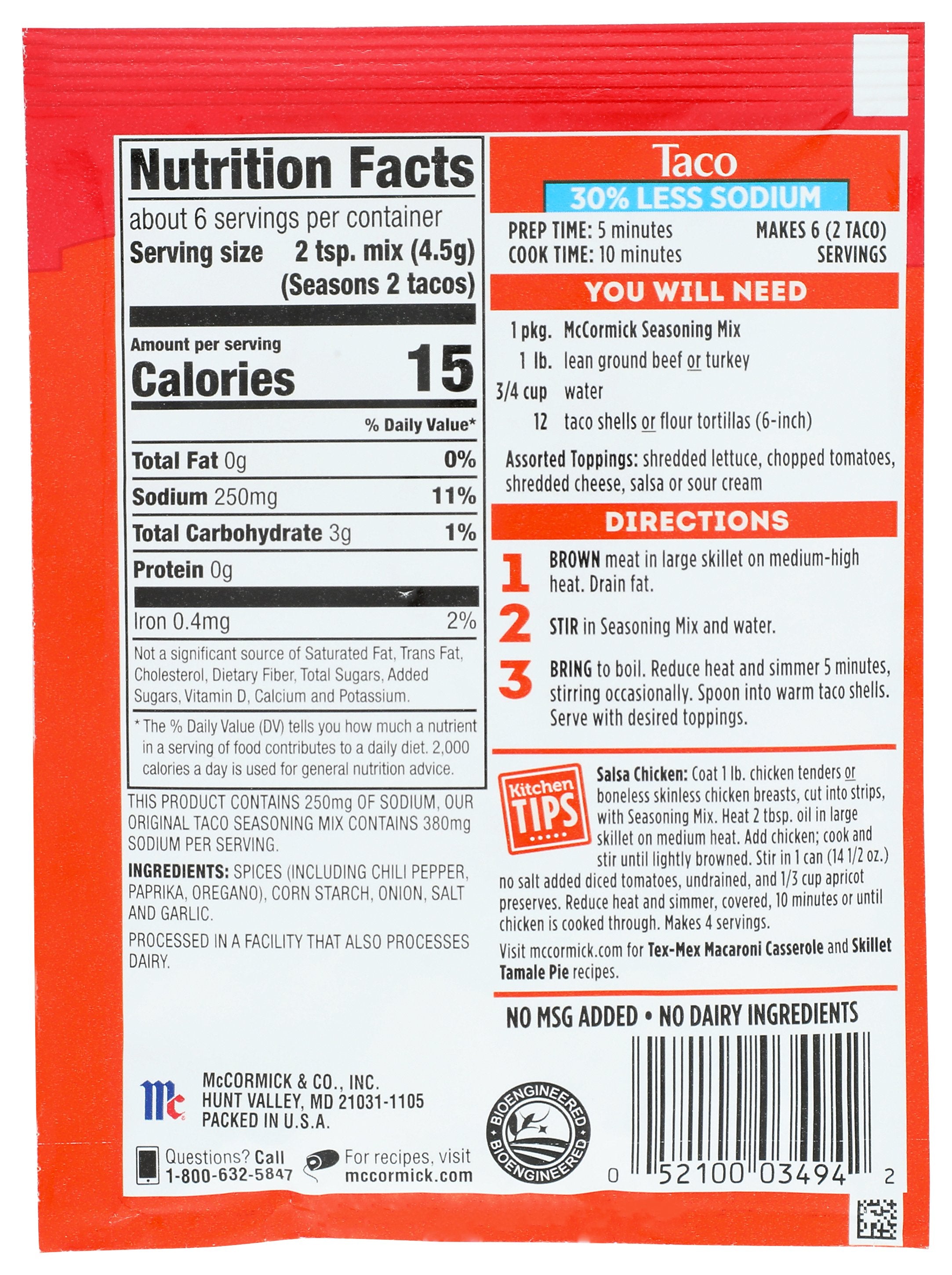 MC CORMICK SEASONING TACO MIX MILD - Case of 12