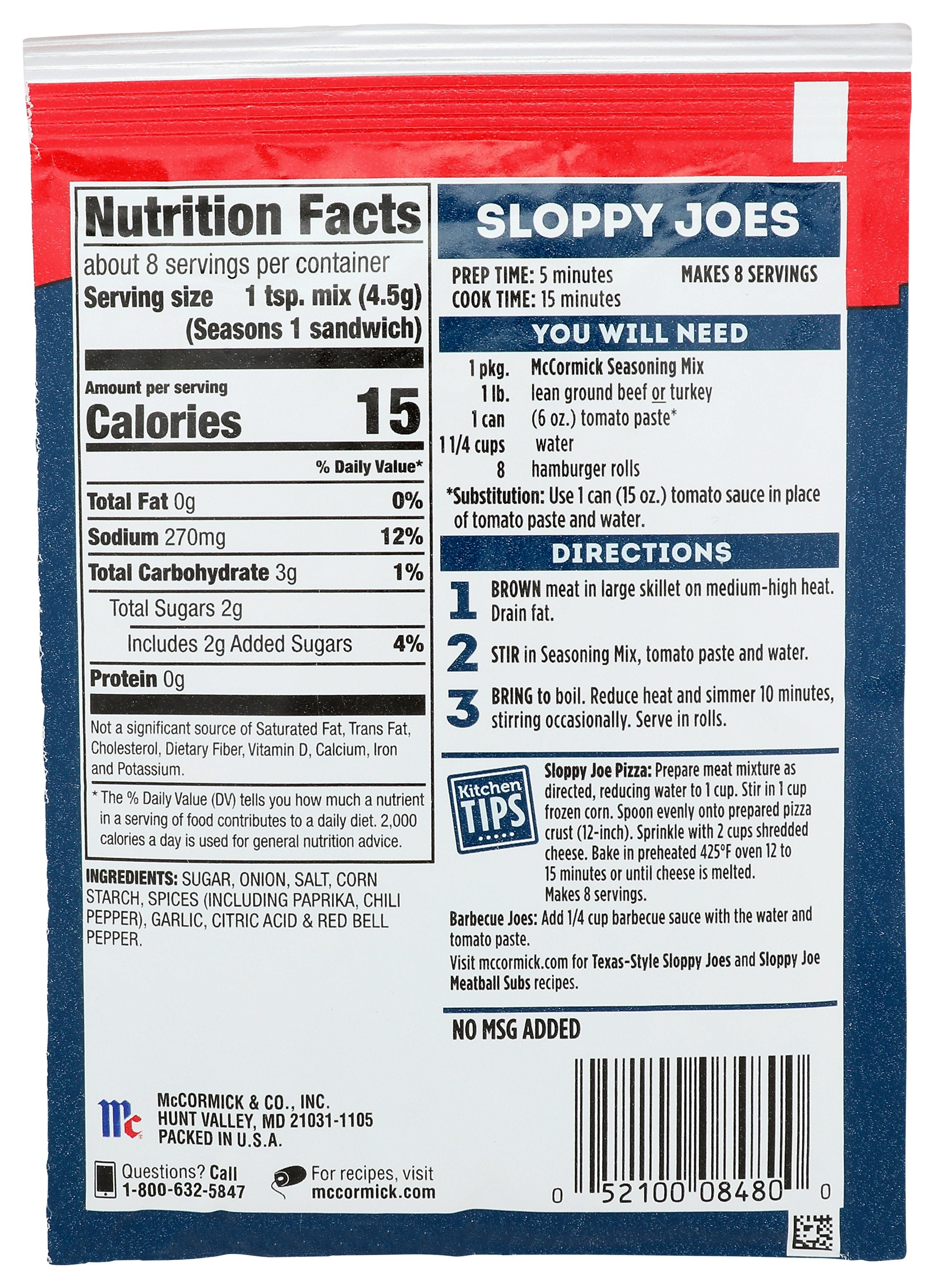 MC CORMICK SEASONING SLOPPY JOE - Case of 12