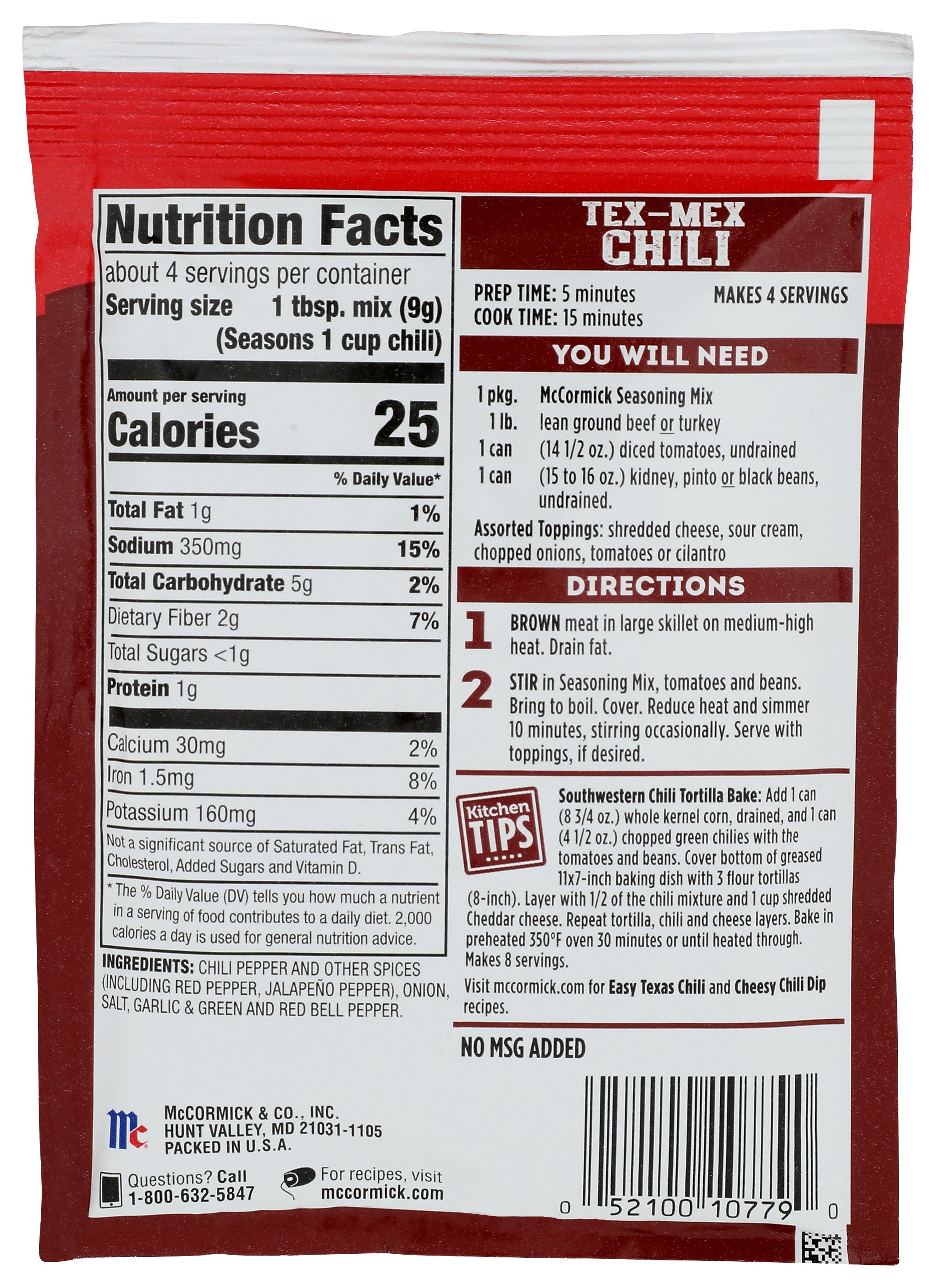 MC CORMICK SEASONING CHILI TEX MEX - Case of 12