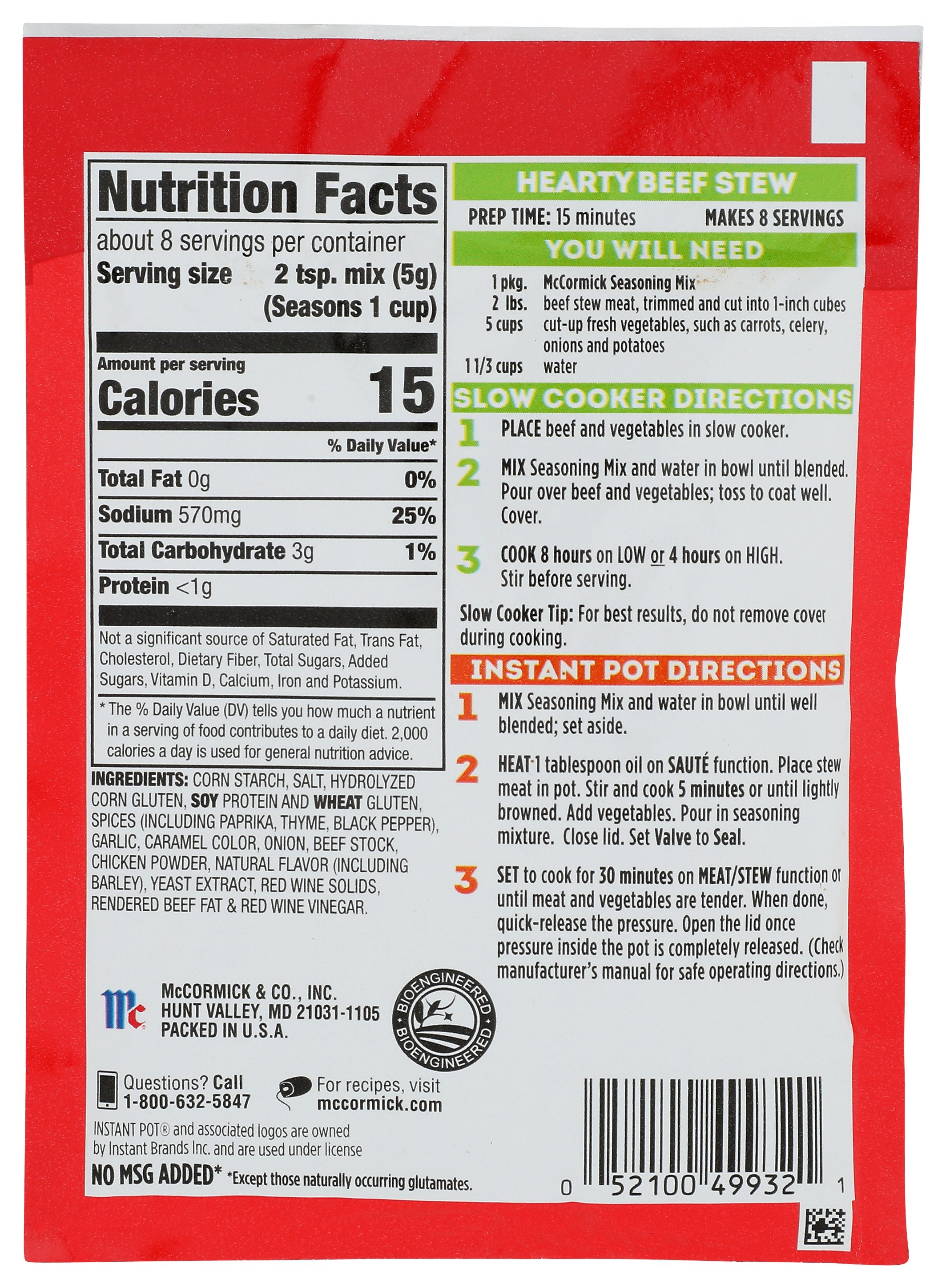 MC CORMICK SEASONING HEARTY BF STEW - Case of 12