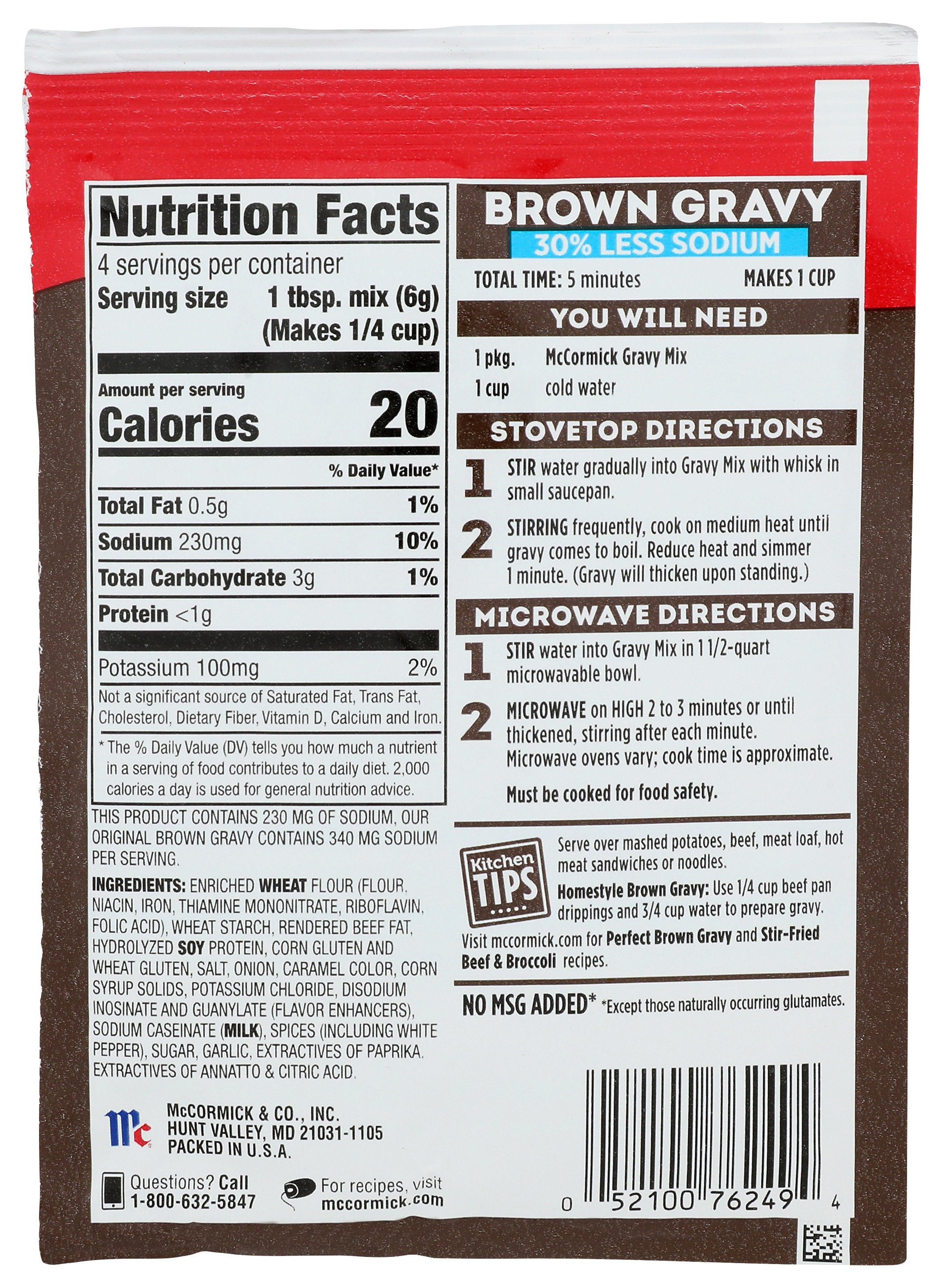 MC CORMICK MIX BROWN GRAVY LESS SOD - Case of 12