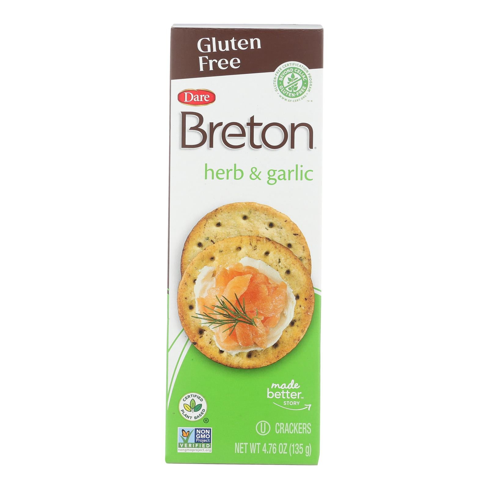 Breton/Dare - Crackers - Herb and Garlic - Case of 6 - 4.76 oz.