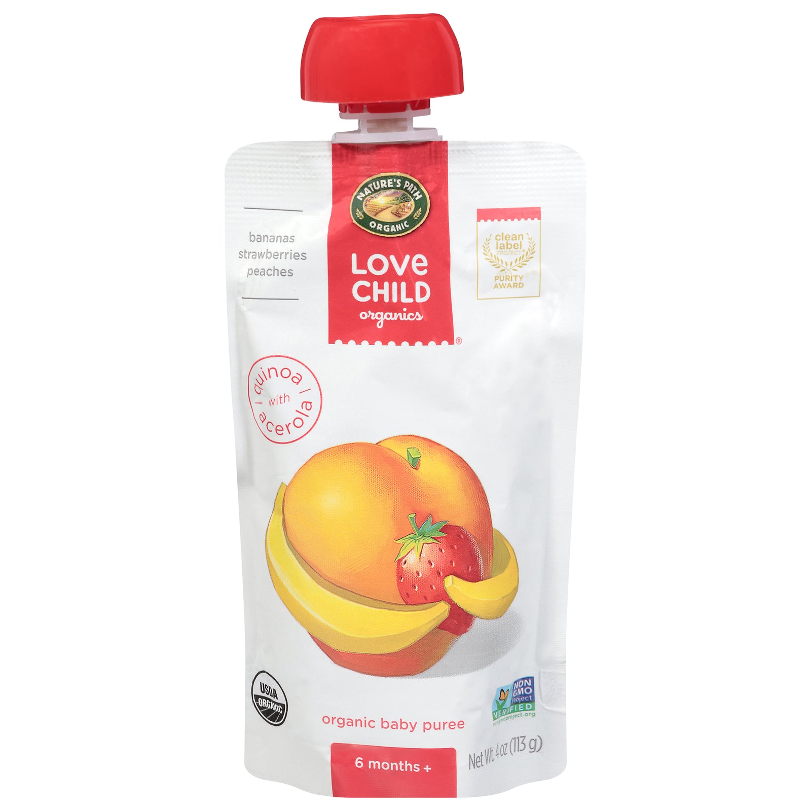 Love Child Organics - Puree Og2 Ban Straw Peach - CS of 12-4 OZ