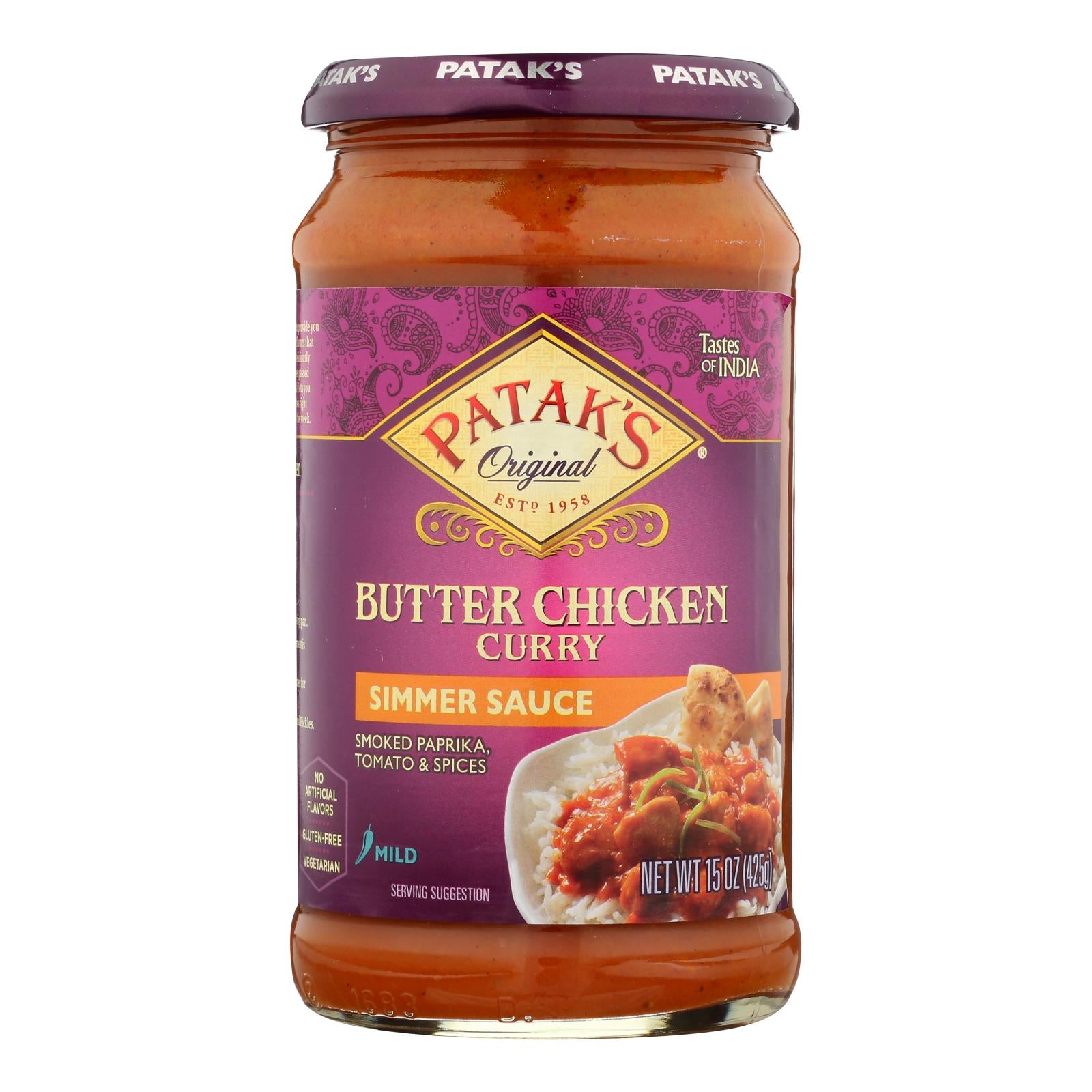 Pataks Simmer Sauce - Butter Chicken Curry - Mild - 15 Oz - Case Of 6