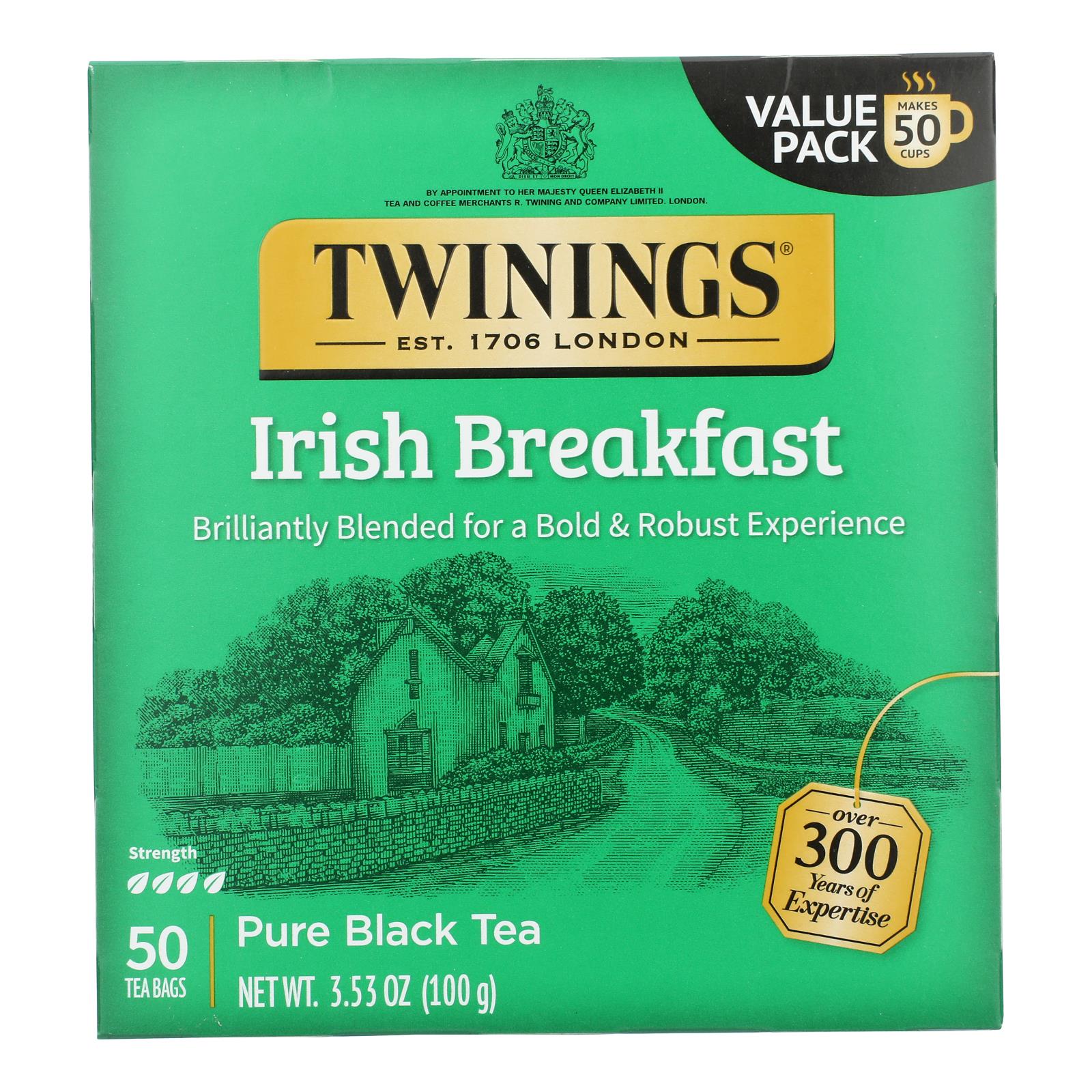 Twinings Tea Breakfast Tea - Irish Black - Case of 6 - 50 Bags