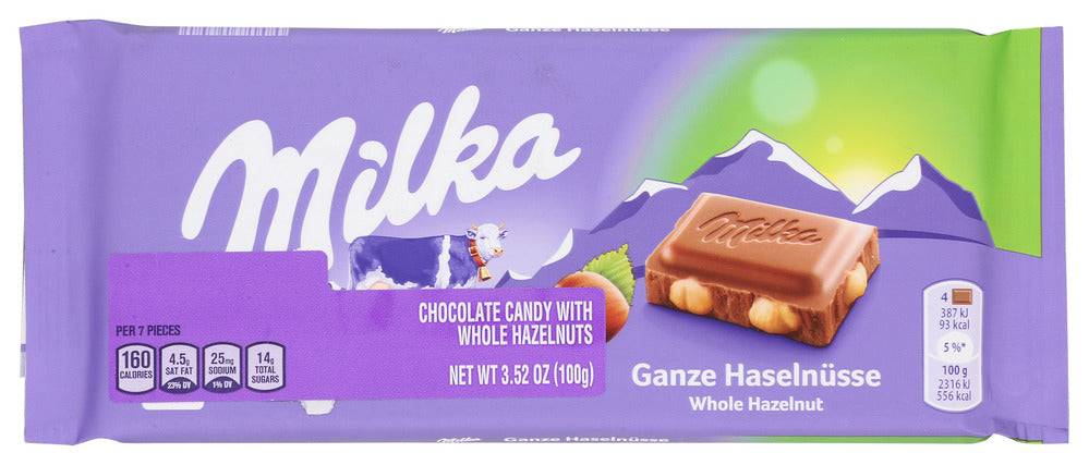 Milka Chocolate Bar Whole Hazelnut - Case of 17 - 3.52 oz
