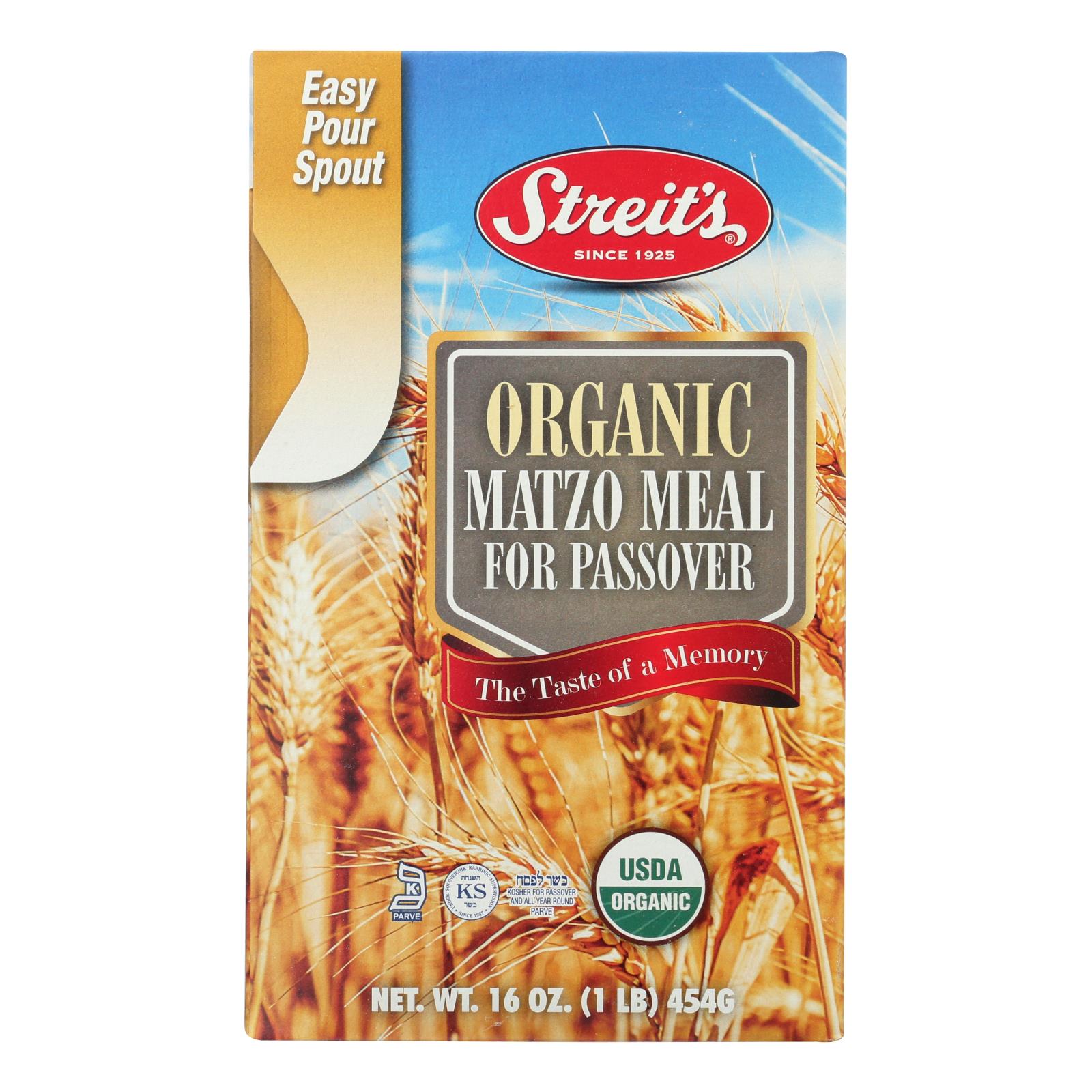 Streit's Organic Matzo Meal For Passover  - Case of 12 - 16 OZ