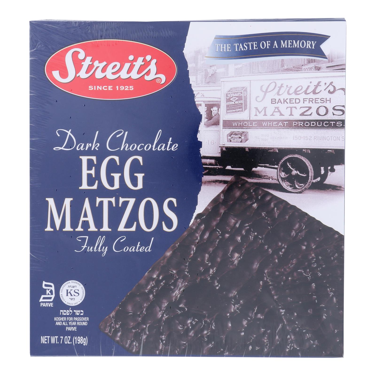 Streit's, Fully Coated Egg Matzos, Dark Chocolate - Case of 12 - 7 OZ