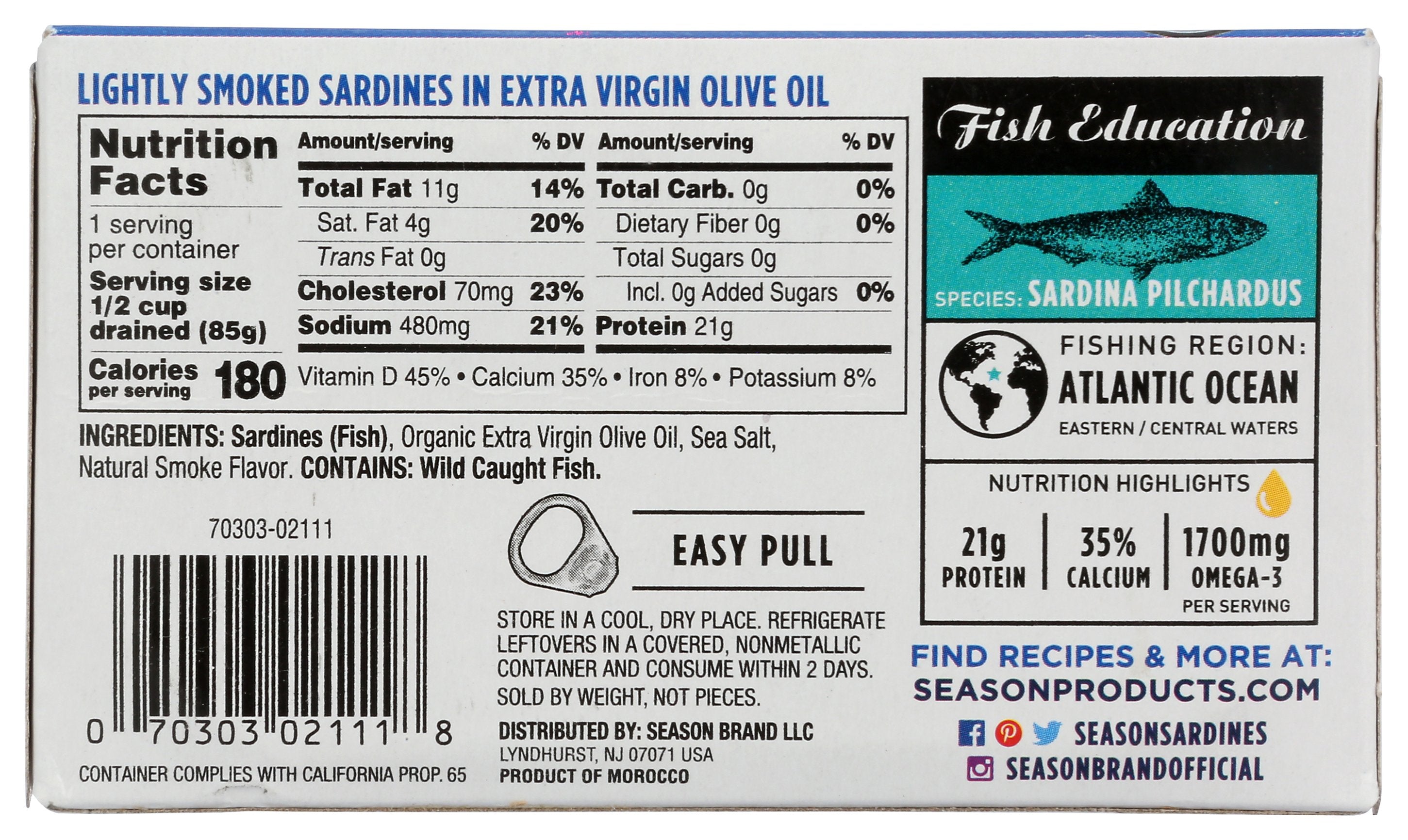 SEASONS SARDINES LIGHTLY SMKD - Case of 12