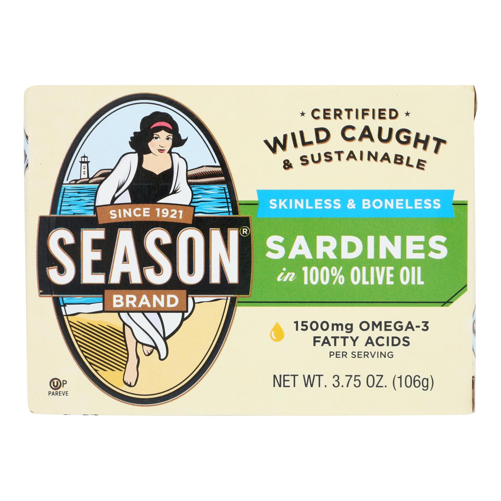 Season Skinless & Boneless Sardines In Pure Olive Oil  - Case Of 12 - 3.75 Oz