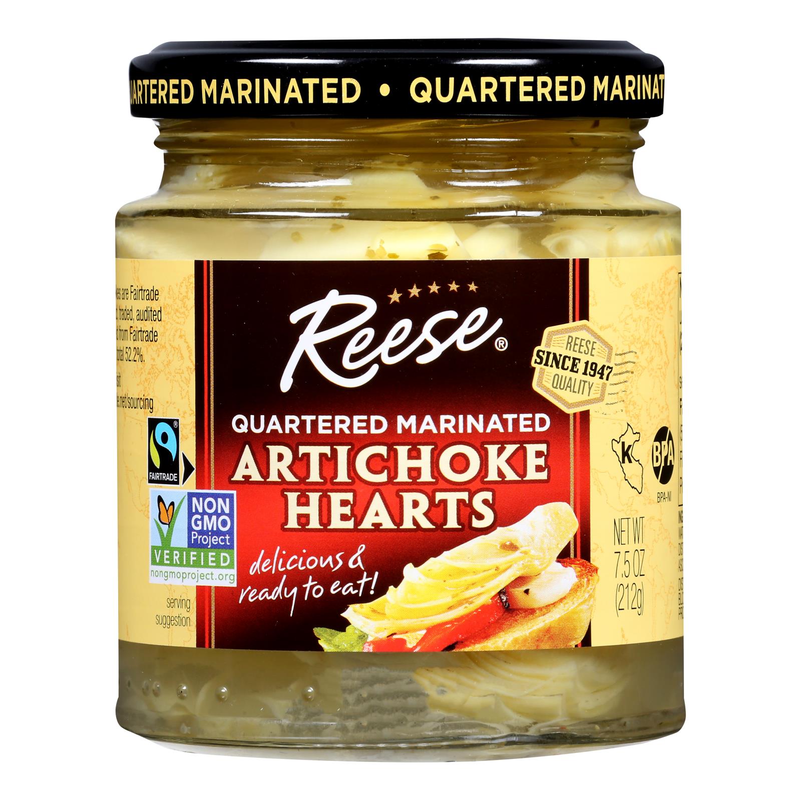 Reese Marinated Artichoke Hearts - Quartered - Case Of 12 - 7.5 Oz.