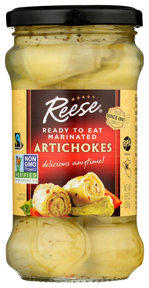 Reese Ready to Eat Marinated Artichokes - Case of 12 - 9.9 oz