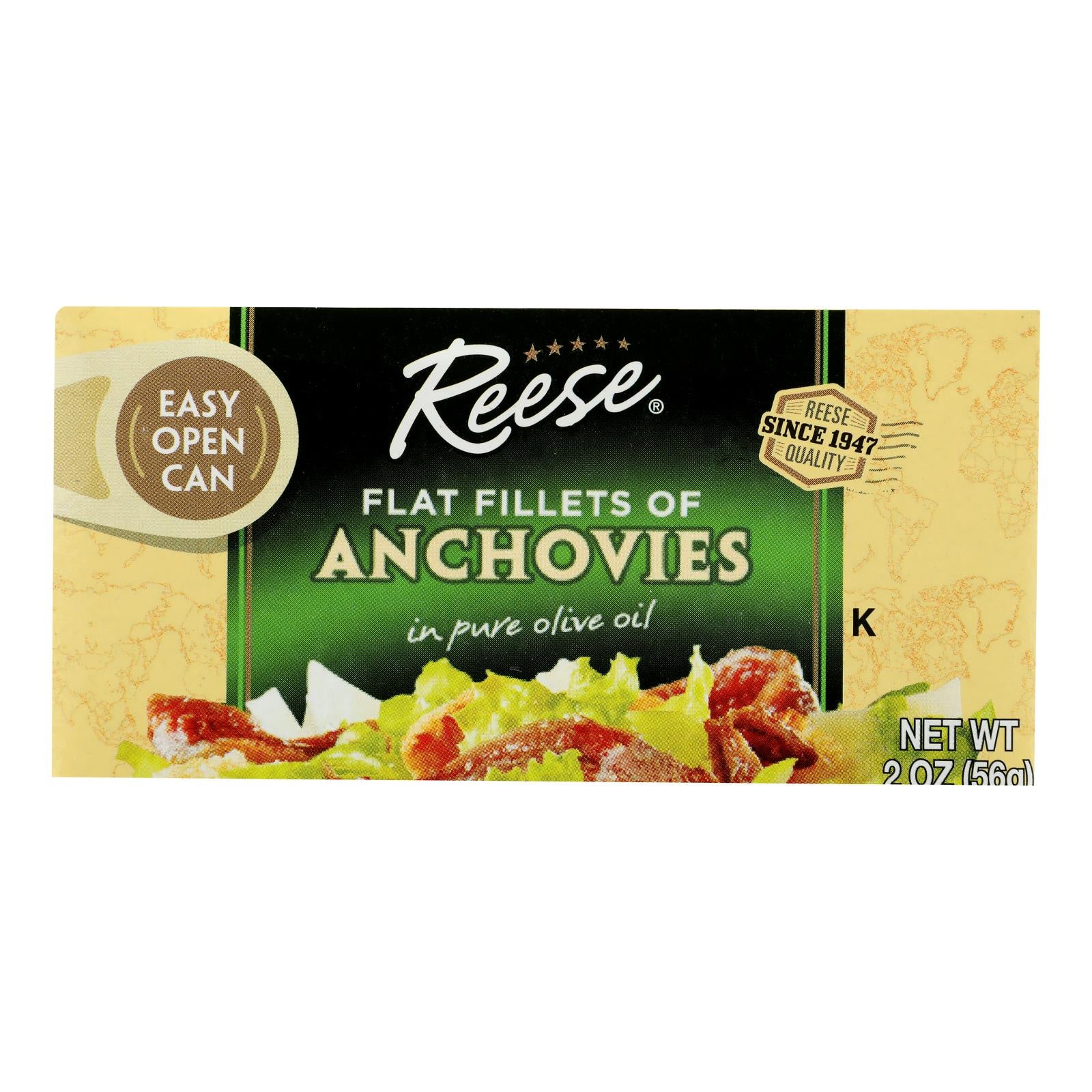 Reese Anchovies - Flat Fillets - in Pure Olive Oil - 2 oz - Case of 10
