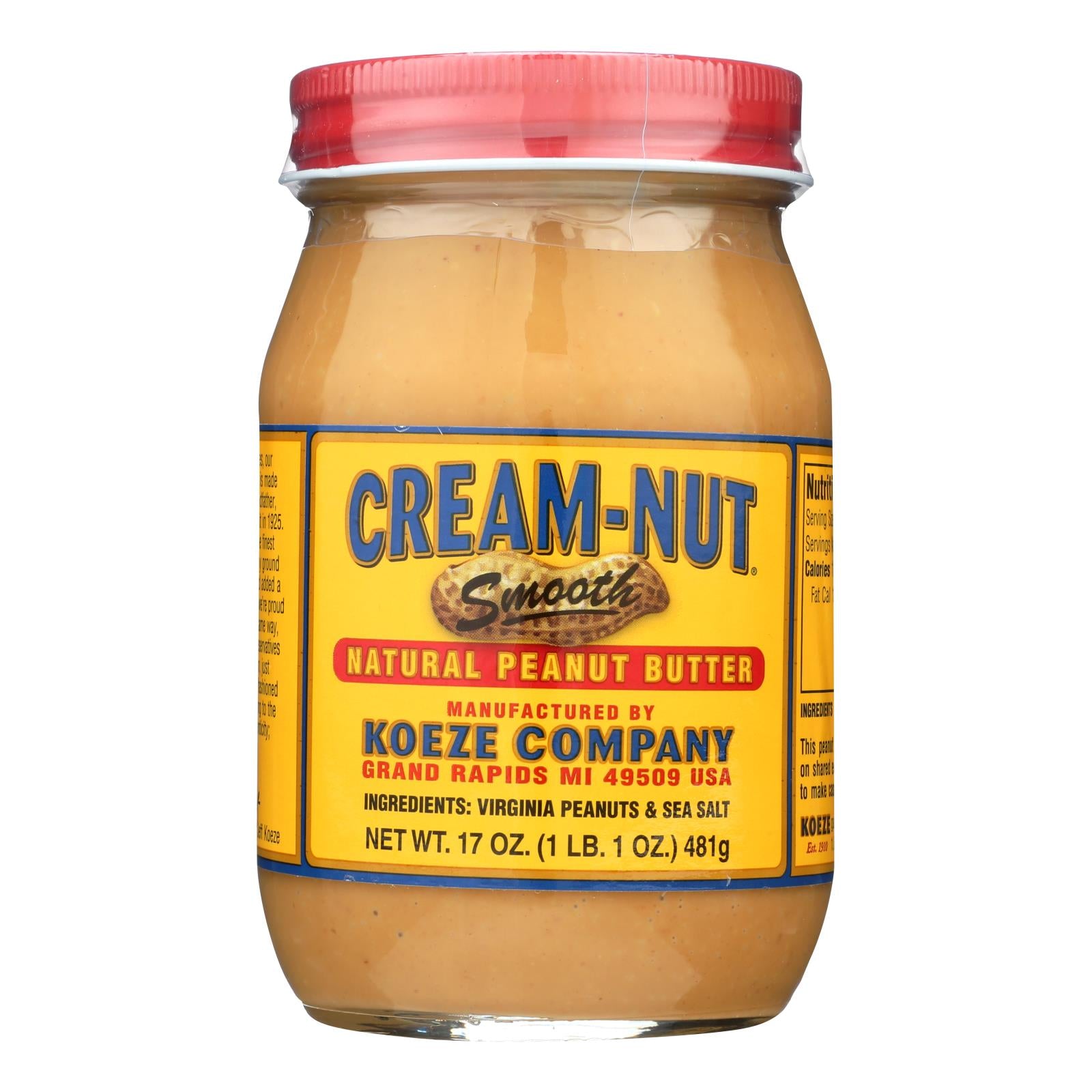 Cream Nut Peanut Butter - Smooth - Natural - Case of 6 - 17 oz