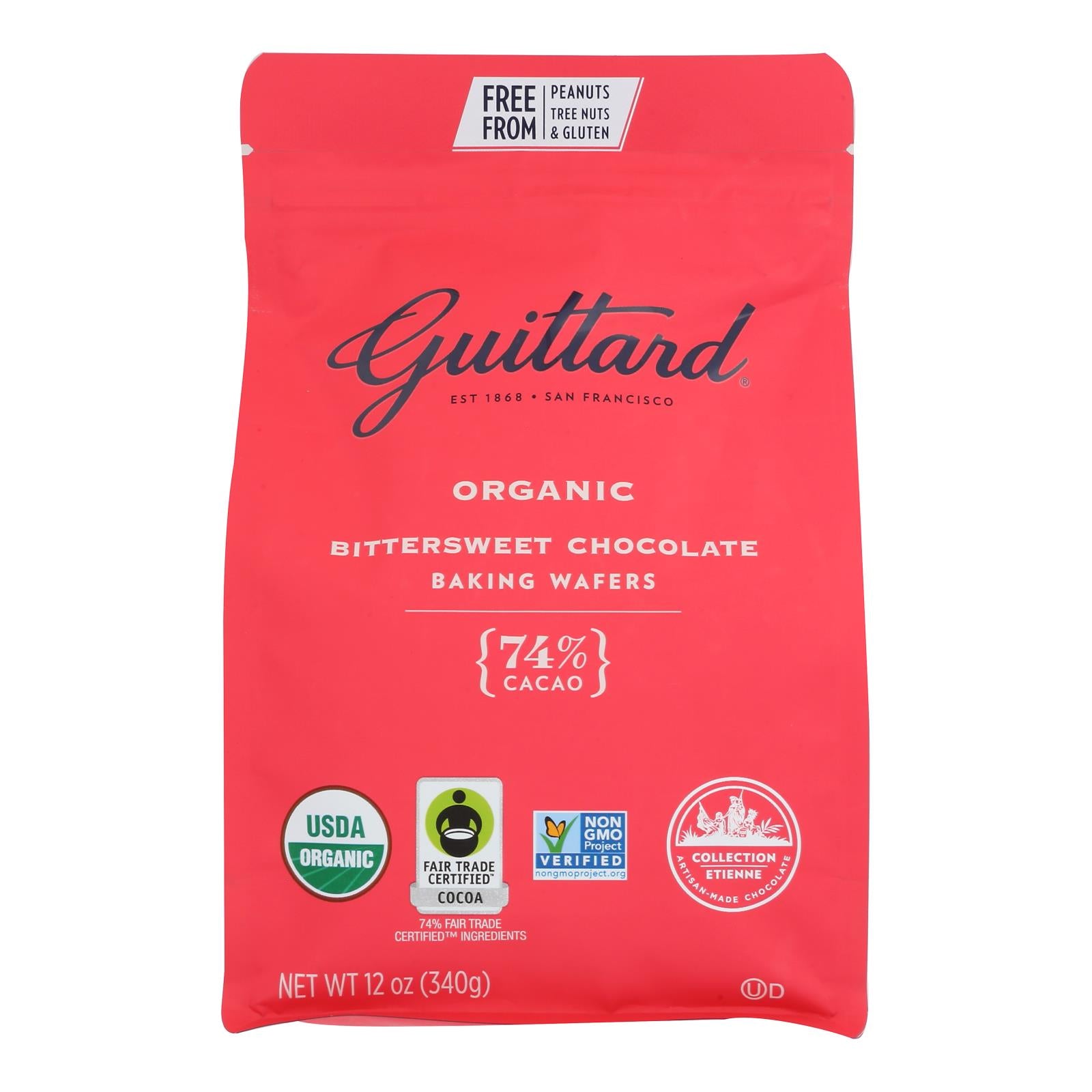 Guittard Chocolate Baking Wafers - Organic - 74% Bittersweet - Case of 8 - 12 oz