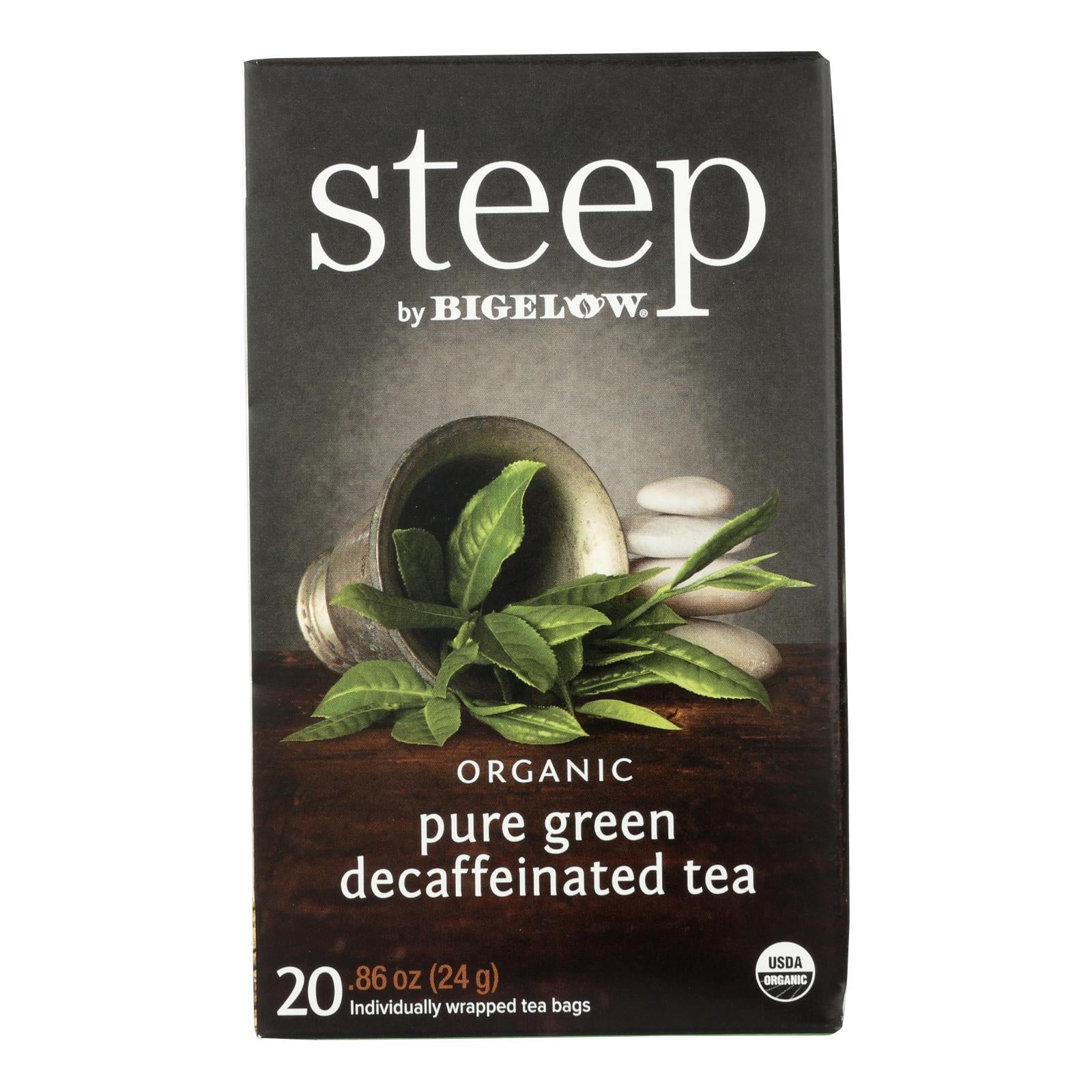 Steep By Bigelow Organic Green Tea - Pure Green Decaf - Case of 6 - 20 BAGS