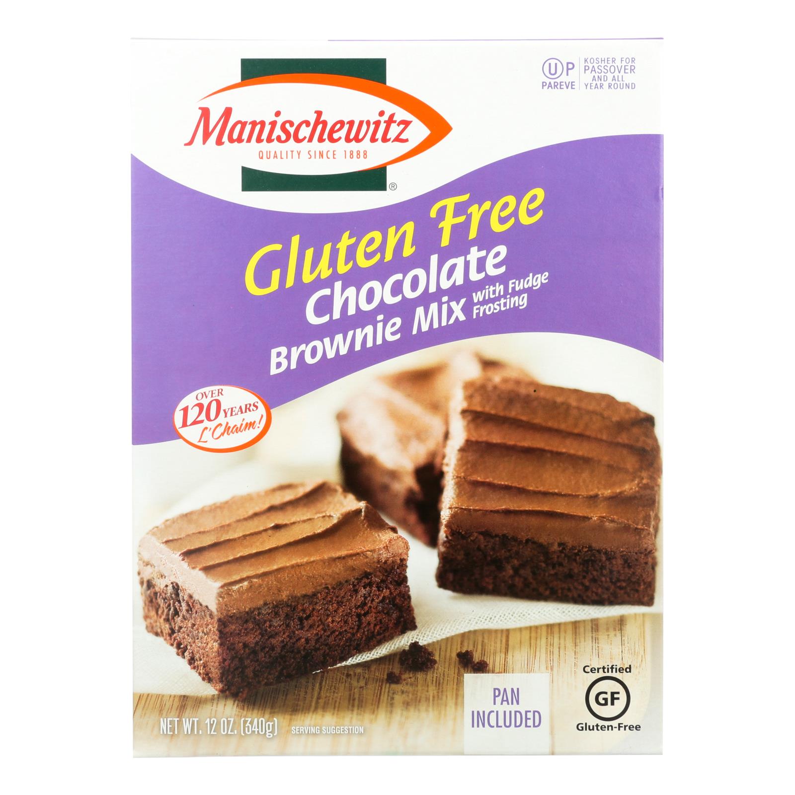 Manischewitz Gluten Free Brownie Mix With Fudge Frosting - Case of 12 - 12 OZ