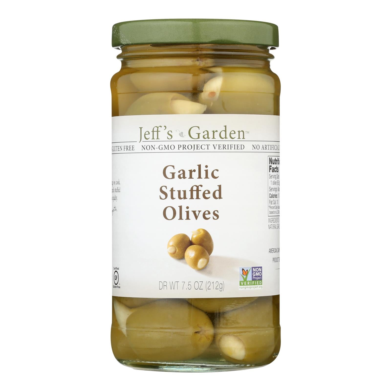 Jeff's Natural Jeff's Natural Garlic Stuffed Olives - Garlic Stuffed Olives - Case Of 6 - 7.5 Oz.