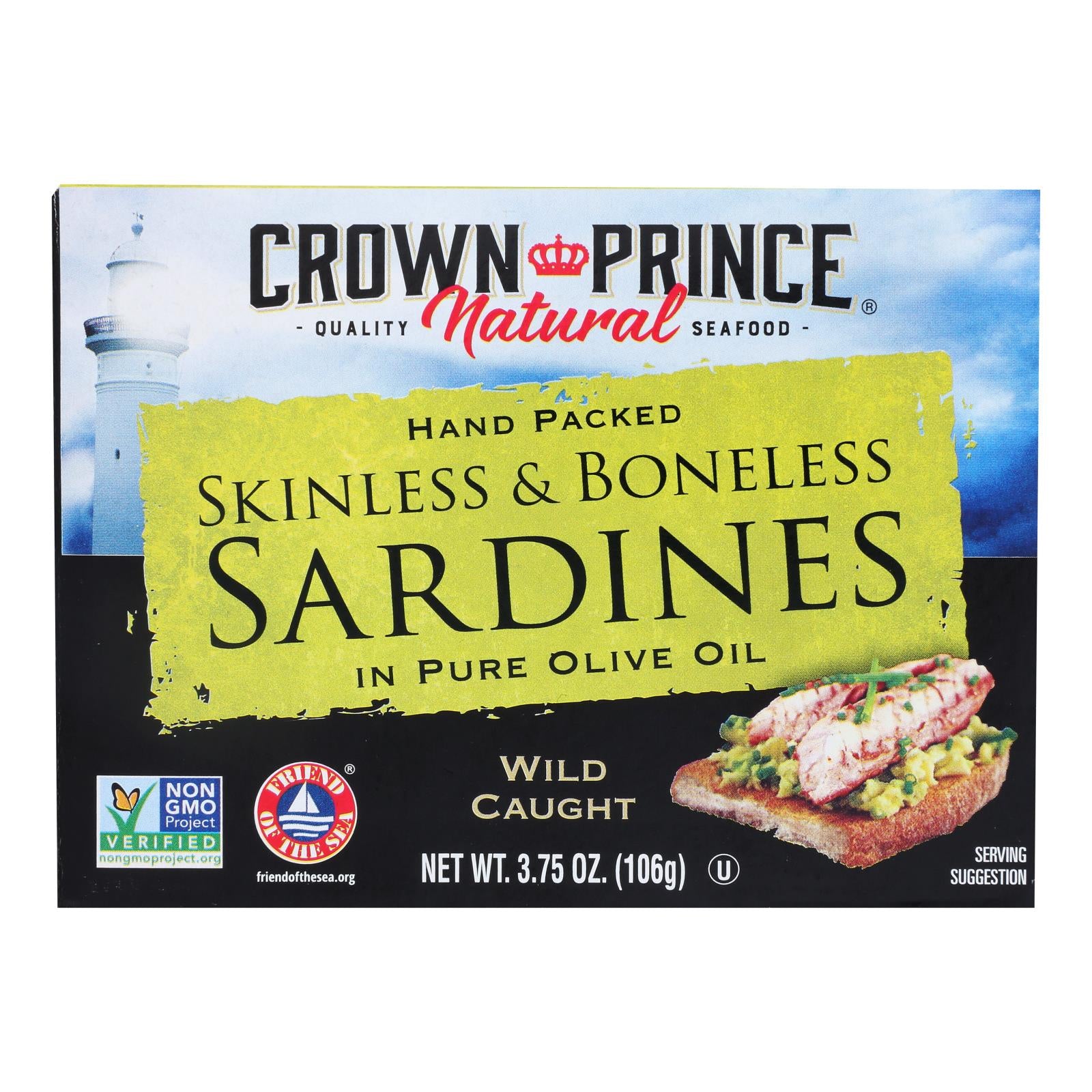 Crown Prince Skinless And Boneless Sardines In Pure Olive Oil - Case Of 12 - 3.75 Oz.