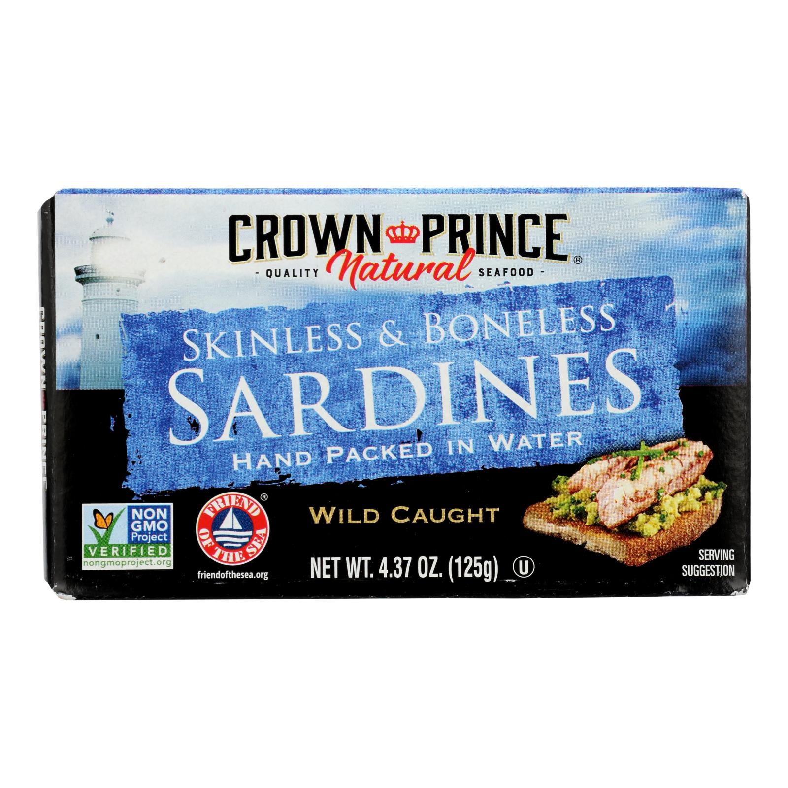 Crown Prince Skinless And Boneless Sardines In Water - Case Of 12 - 4.37 Oz.