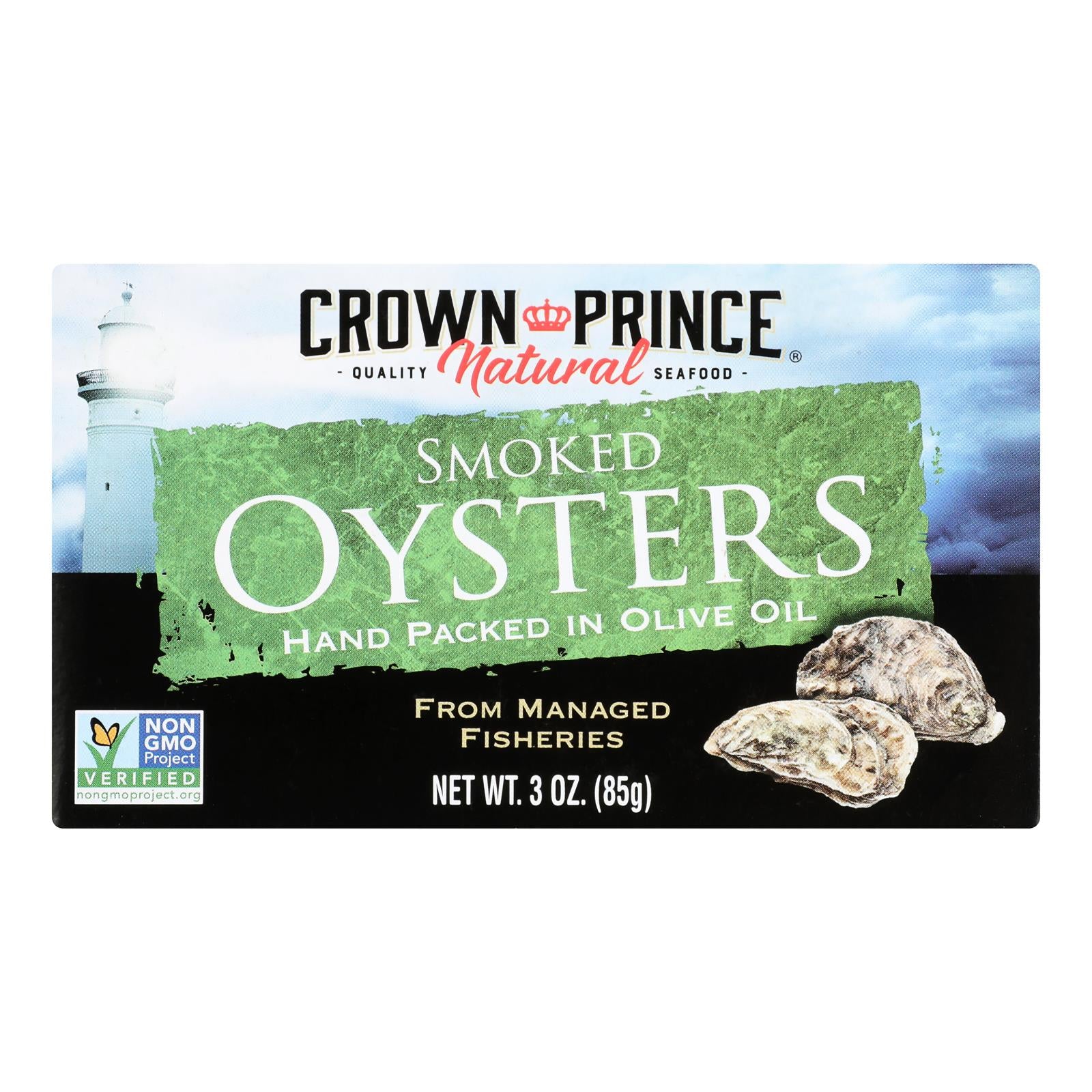 Crown Prince Oysters - Naturally Smoked In Pure Olive Oil - 3 Oz - Case Of 18