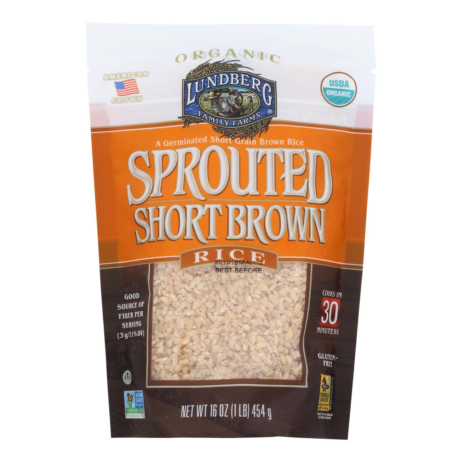 Lundberg Family Farms Sprouted Short Brown Rice - Case Of 6 - 1 Lb.