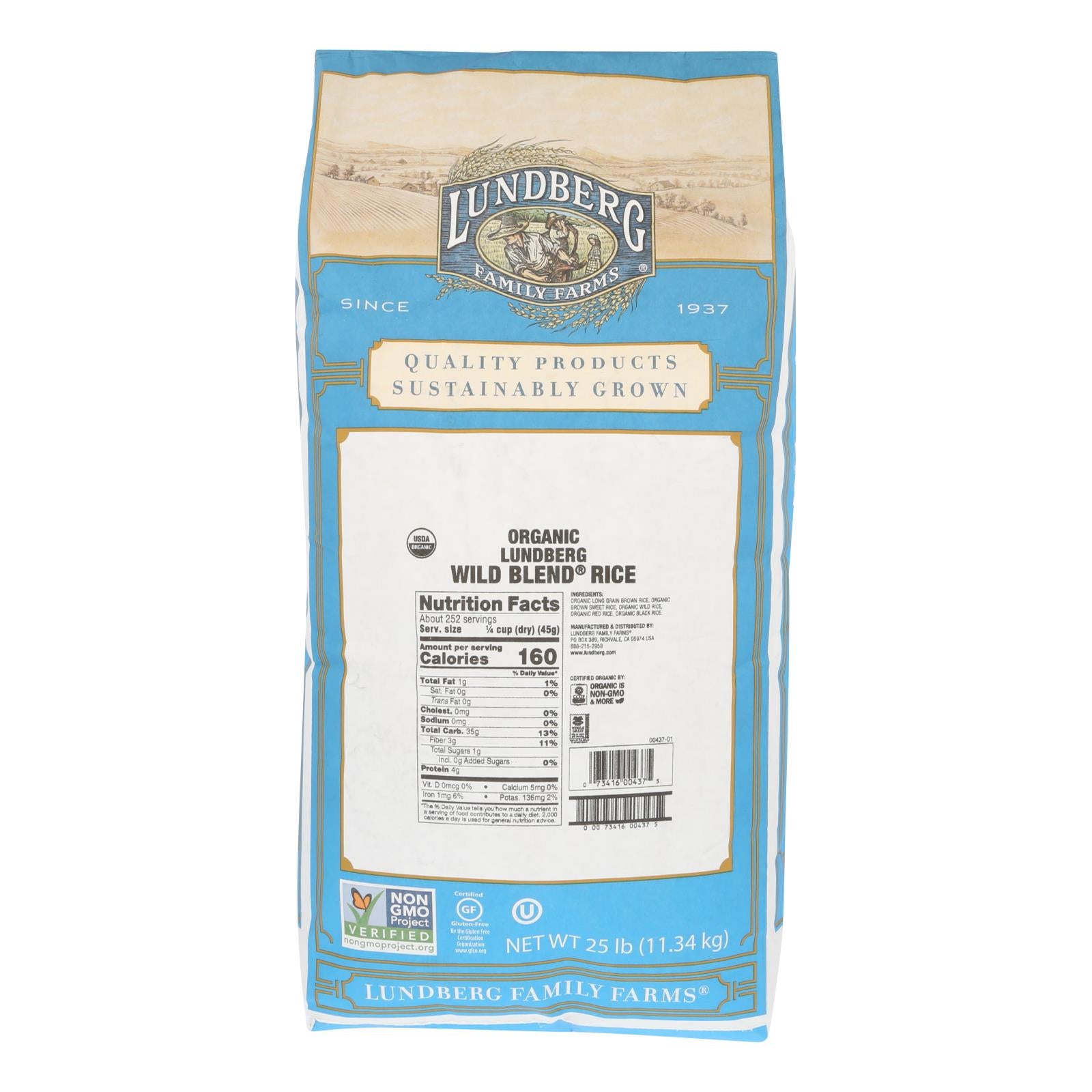 Lundberg Family Farms Organic Wild Blend Gourmet Brown Rice - Single Bulk Item - 25lb