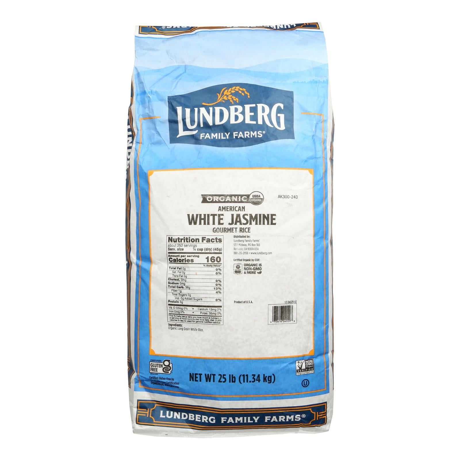 Lundberg Family Farms Organic Jasmine White Rice - Single Bulk Item - 25lb