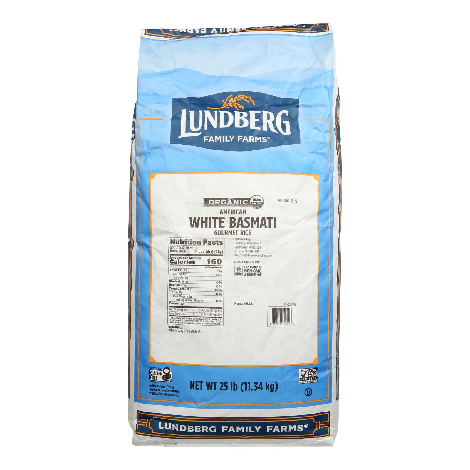 Lundberg Family Farms Organic California White Basmati Rice - Single Bulk Item - 25lb