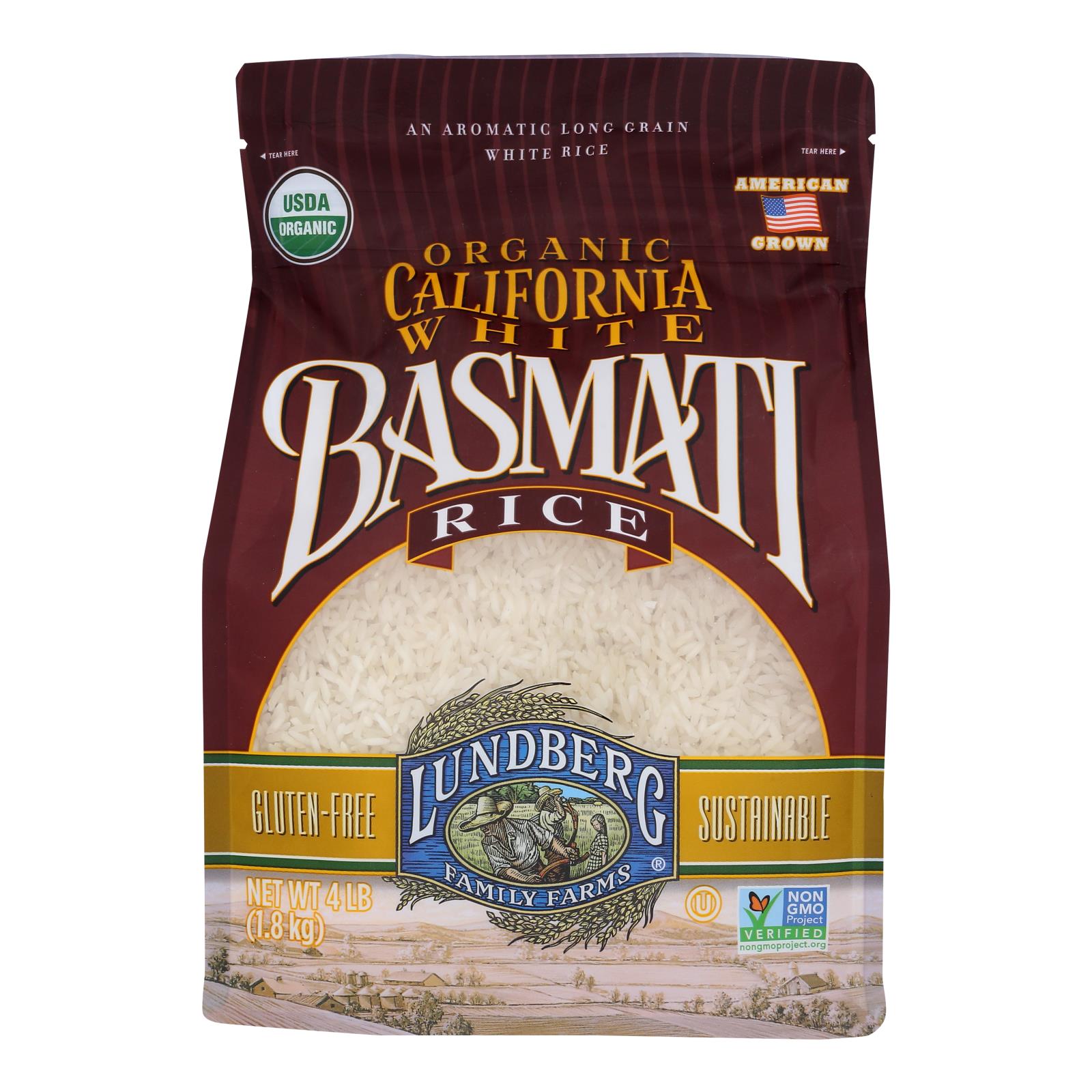 Lundberg Family Farms Organic White Basmati Rice  - Case of 6 - 4 LB