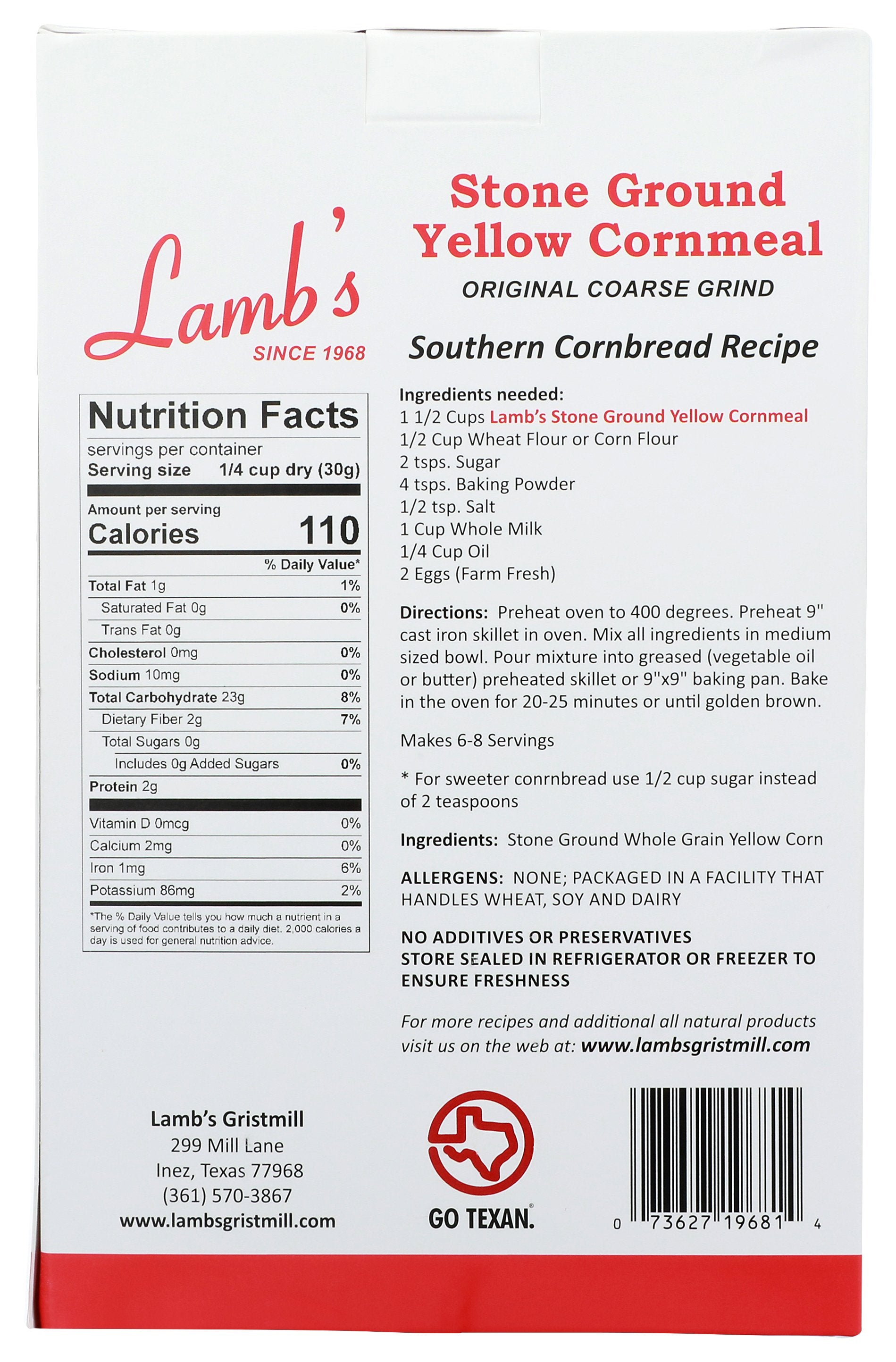 LAMBS GRISTMILL CORNMEAL WHL GRAIN YELLOW - Case of 6