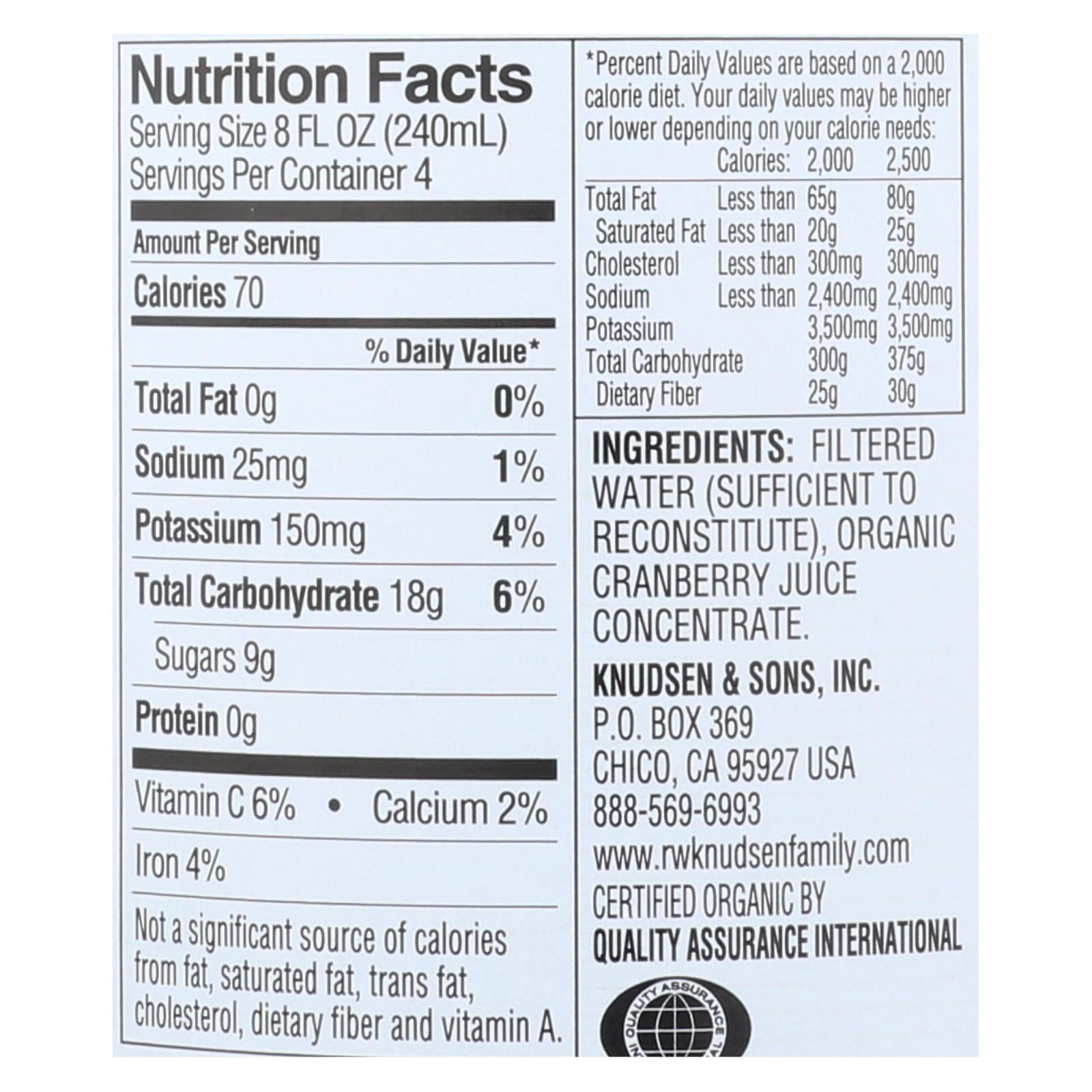 R.W. Knudsen - Organic Juice - Just Cranberry - Case of 6 - 32 fl oz