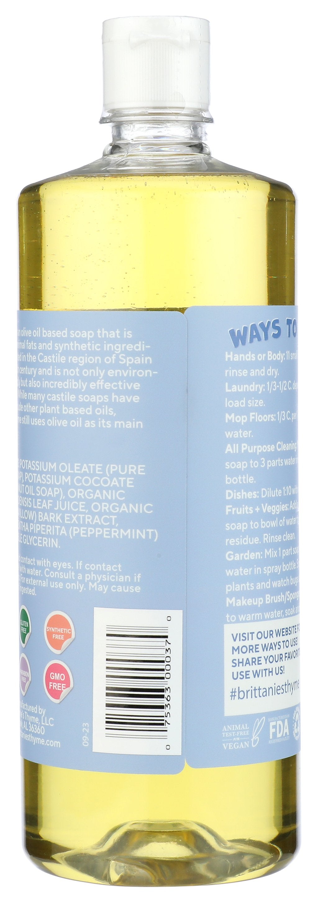 BRITTANIES THYME SOAP CASTILE UNSCENTED