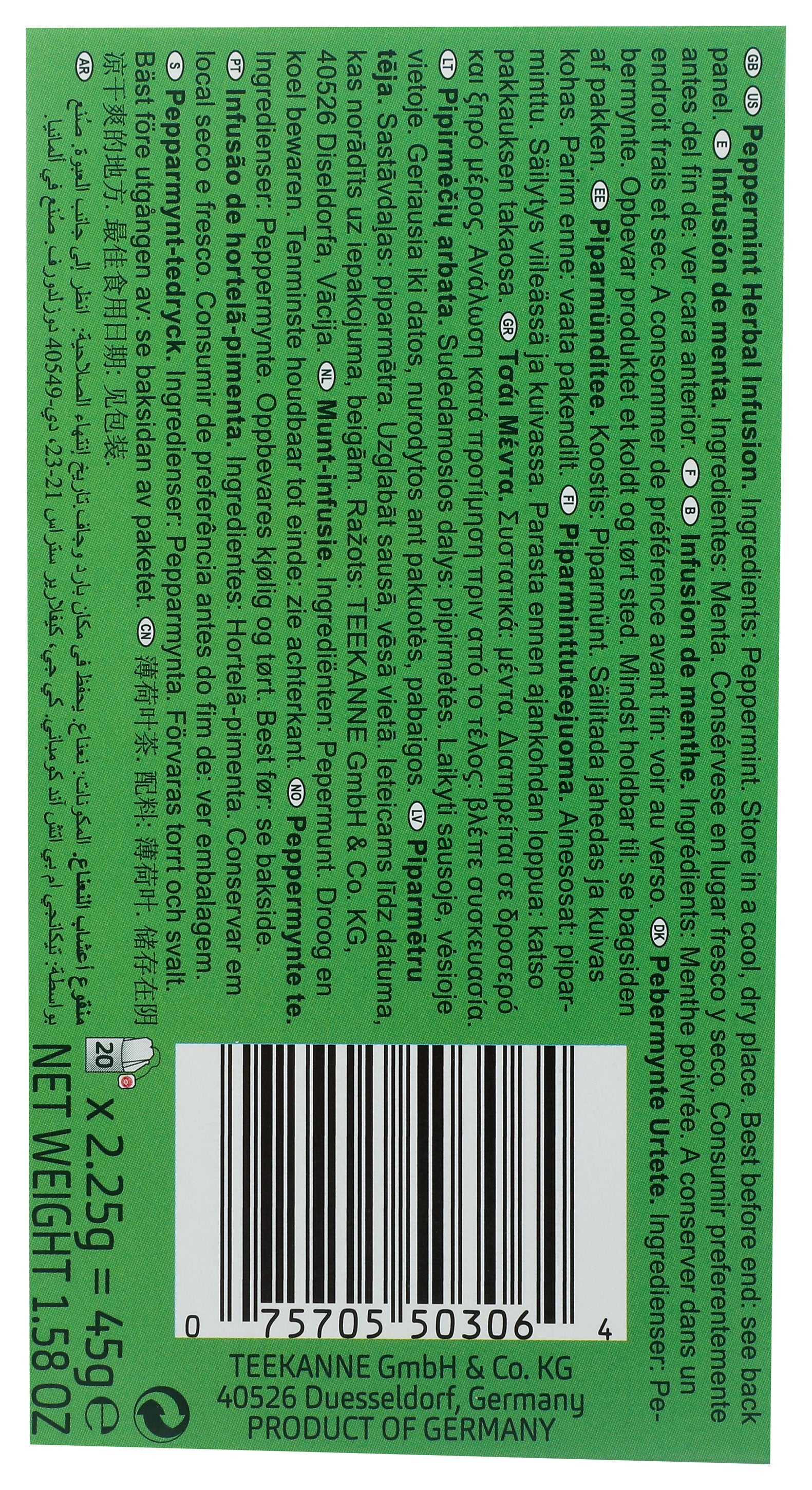 TEEKANNE TEA HRBL PEPPERMINT - Case of 10