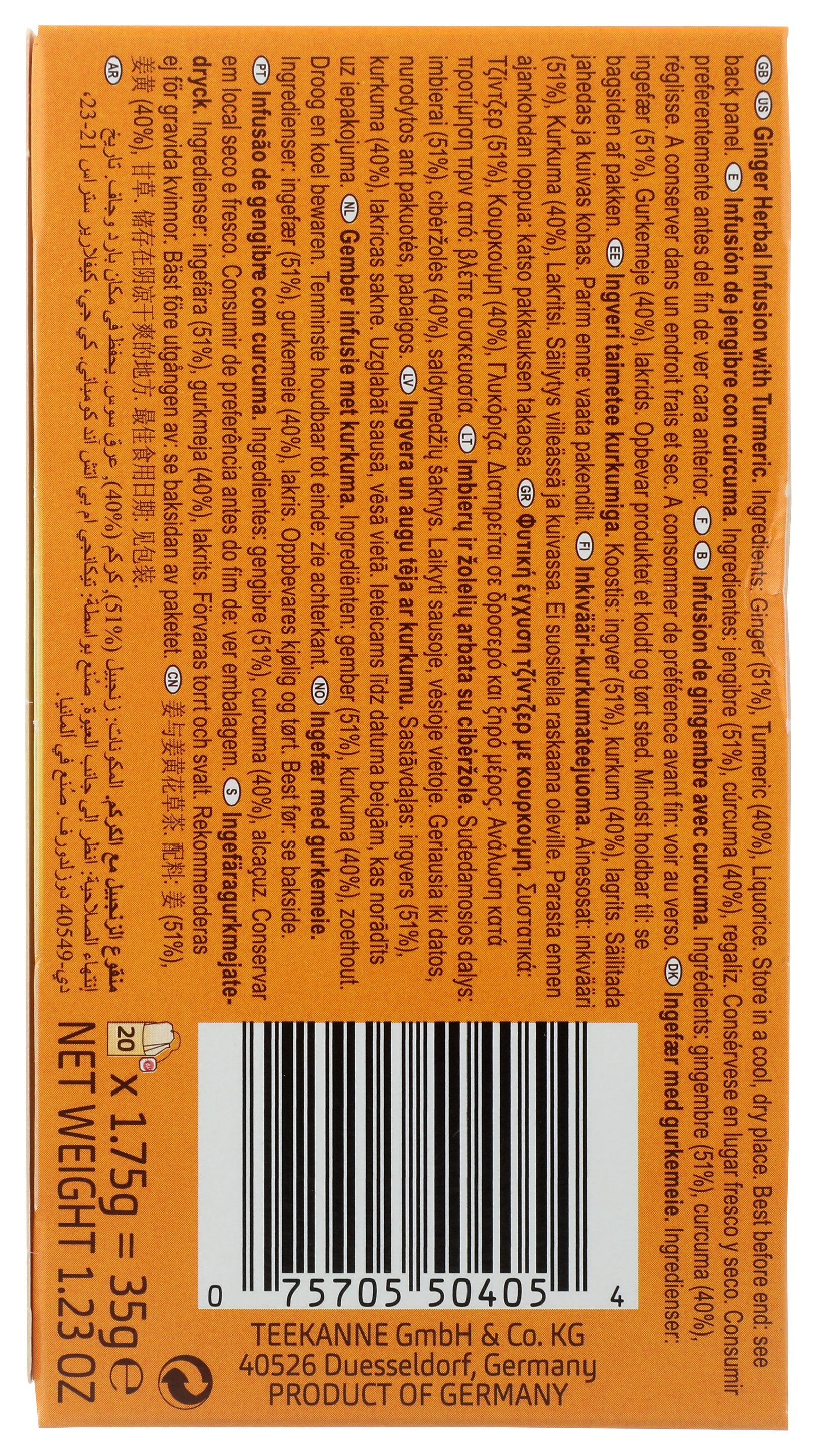 TEEKANNE TEA HRBL GINGER TURMERIC - Case of 10