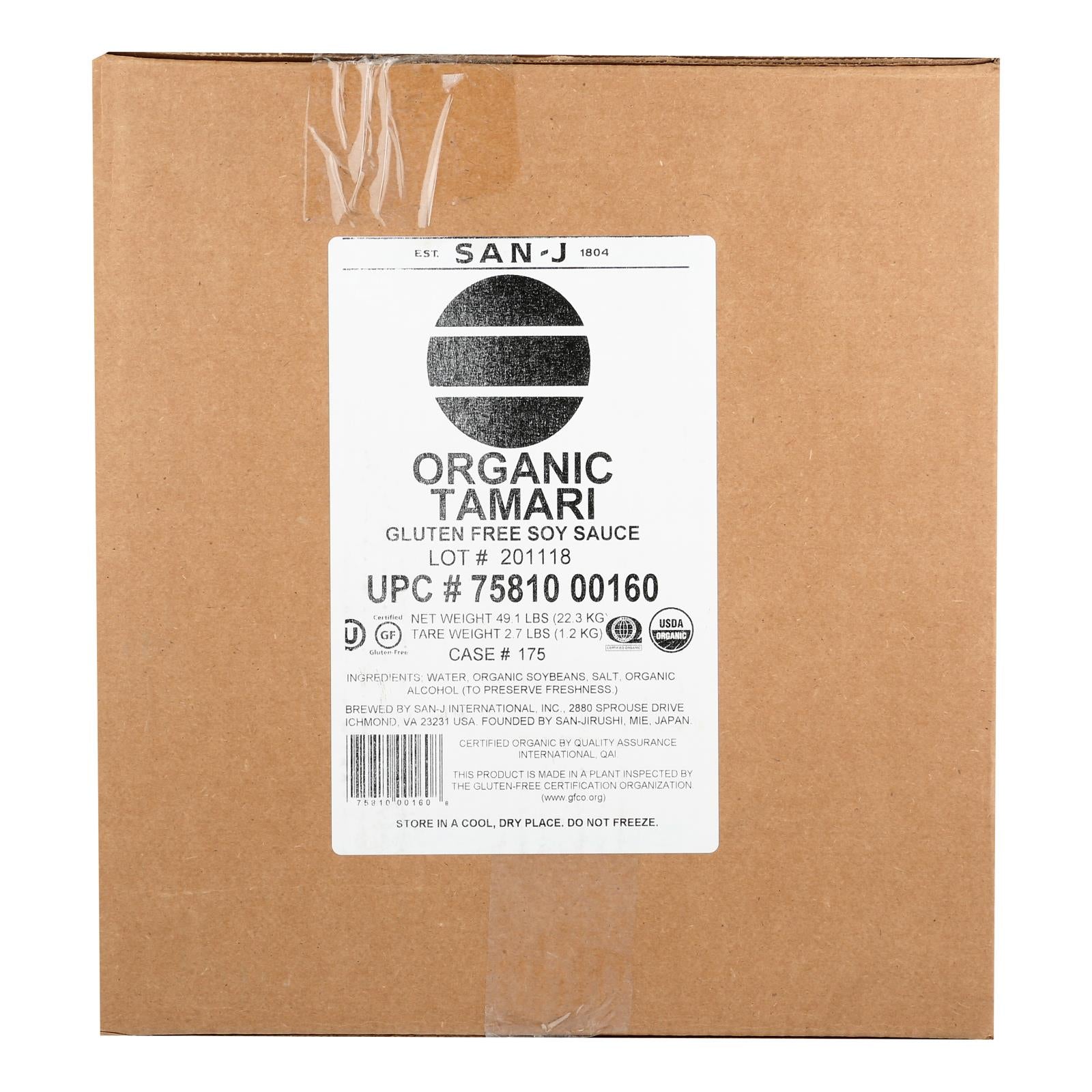 San - J Tamari Soy Sauce - Organic - 5 Gal