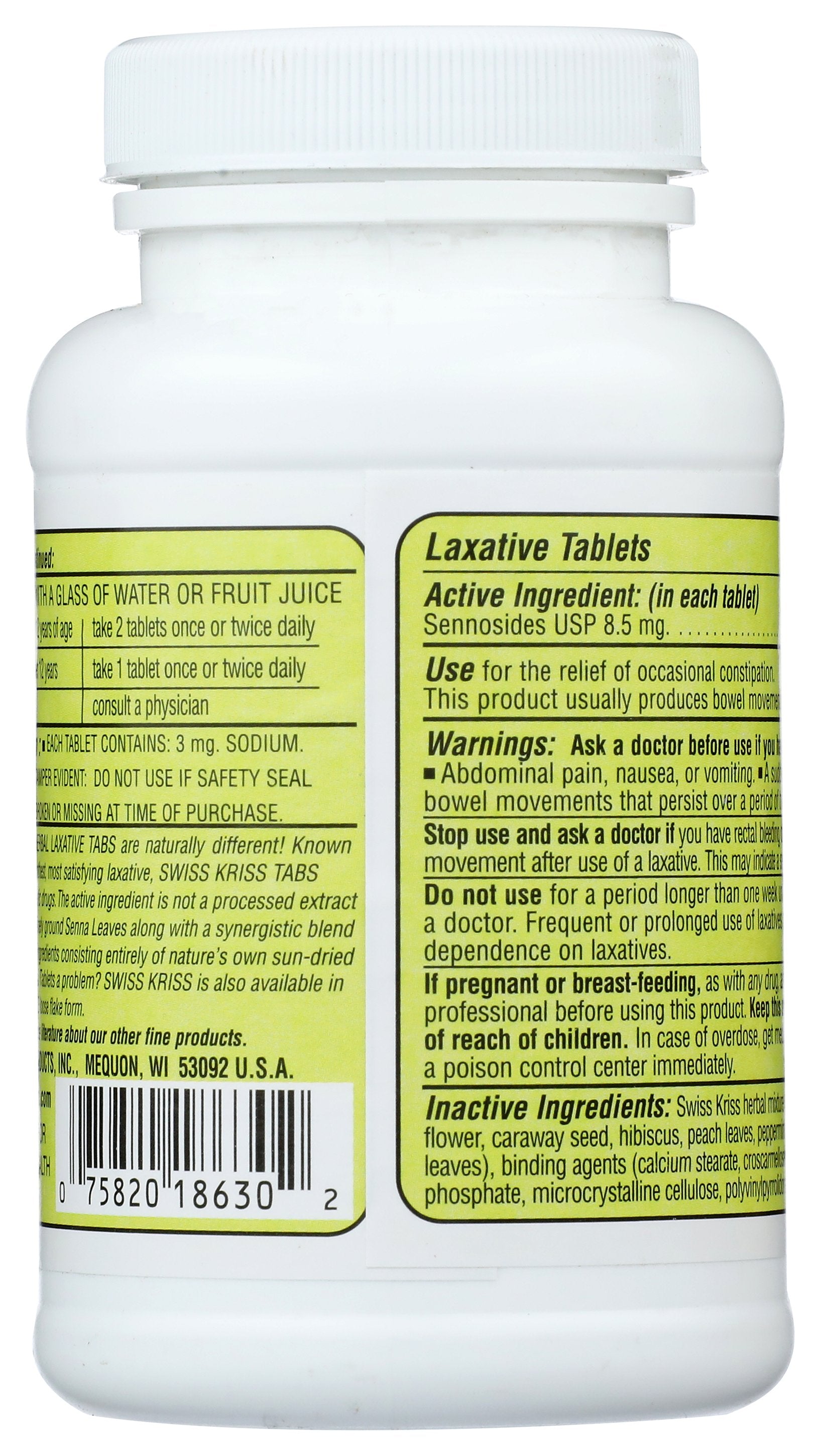 SWISS KRISS LAXATIVE HRBL - Case of 3 [SWISS KRISS - HERBAL LAXATIVE TABS - 250 COUNT - 250 TB]