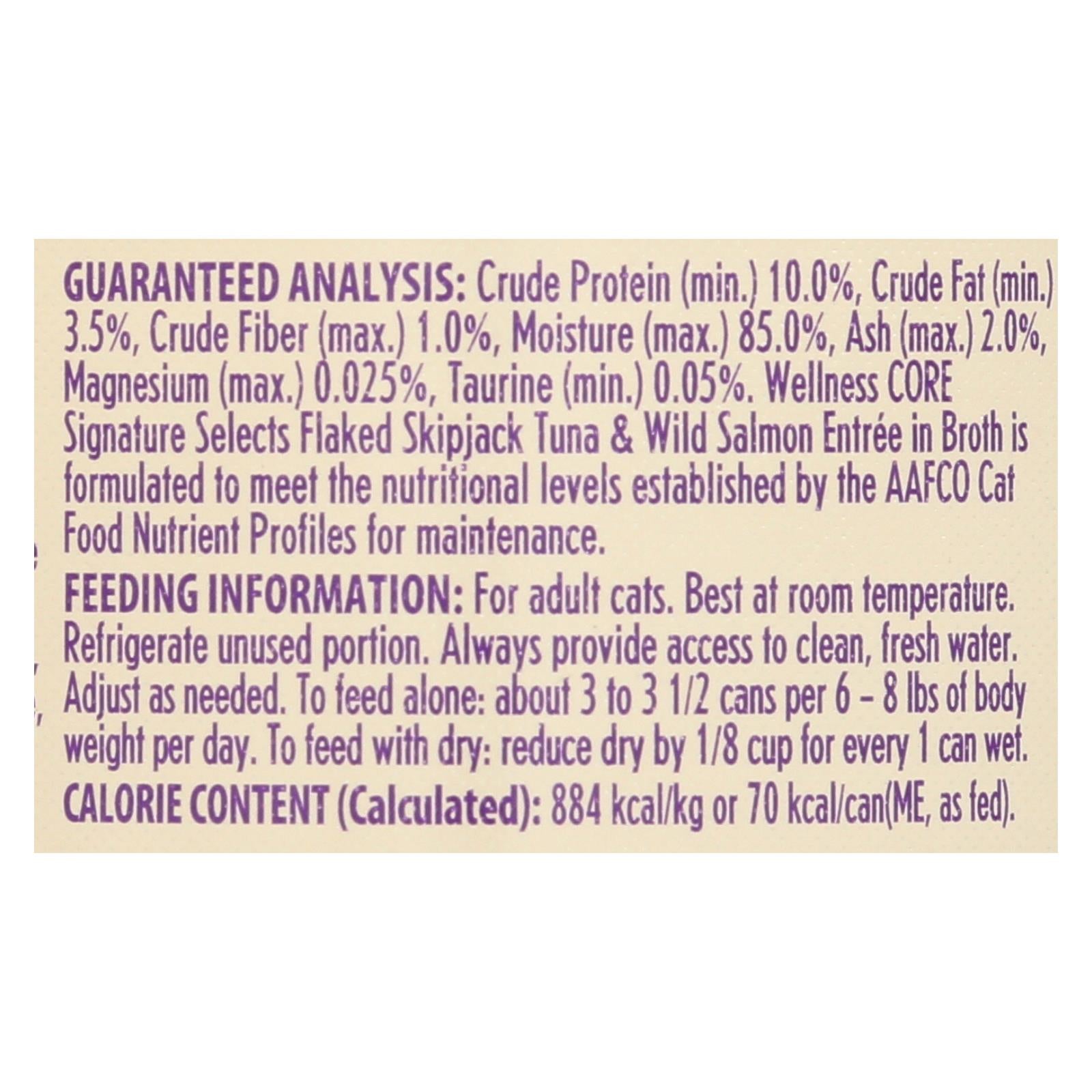 Wellness Pet Products - Signature Selects Cat Food - Skipjack Tuna and Wild Salmon Entrée in Broth - Case of 12 - 2.8 oz.