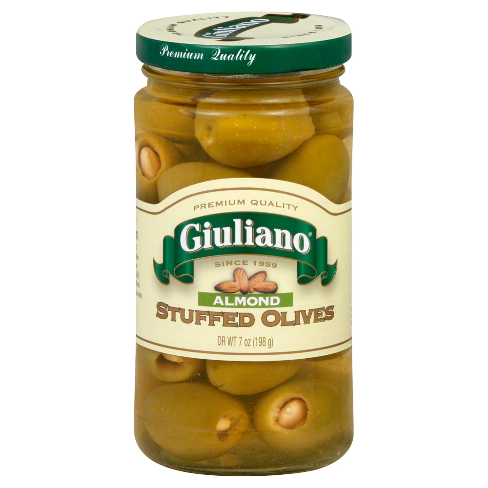 Giuliano Almond Stuffed Olives - Case of 6 - 7 oz.