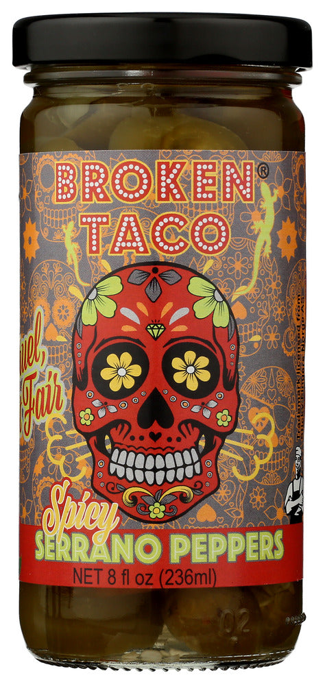Broken Taco Spicy Serrano Peppers - Case of 6 - 8 oz.