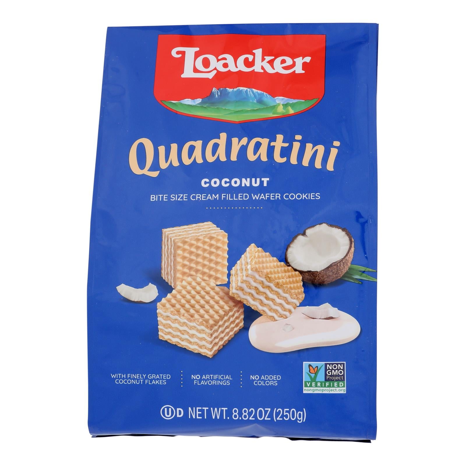 Loacker Quadratini Bite Size Wafer Cookies In Coconut  - Case of 6 - 8.82 OZ