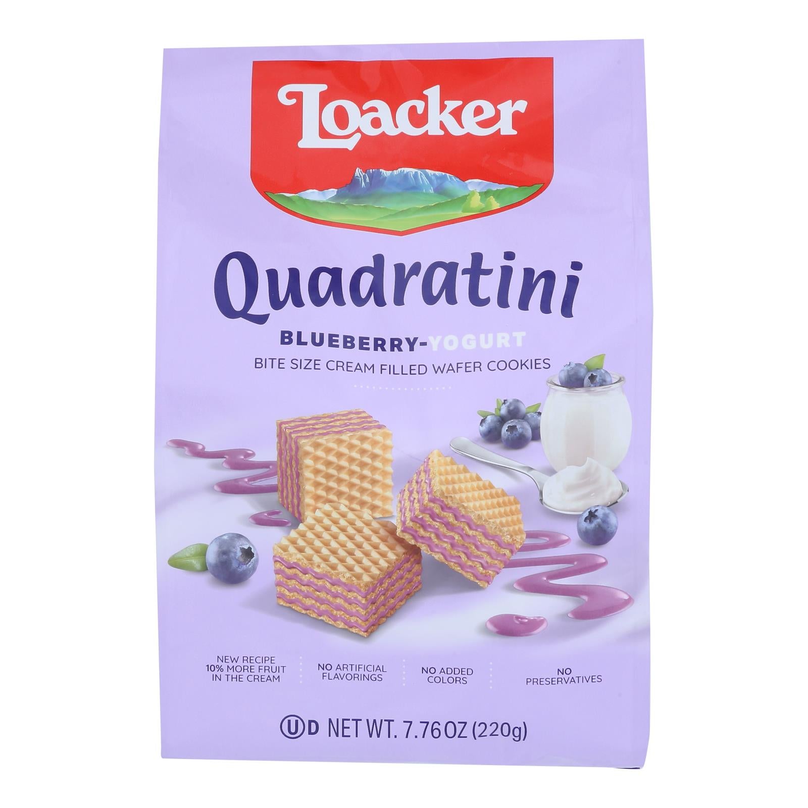 Loacker Quadratini - Wfr Cky Quad Bluebery Yg - Case of 6 - 7.76 OZ