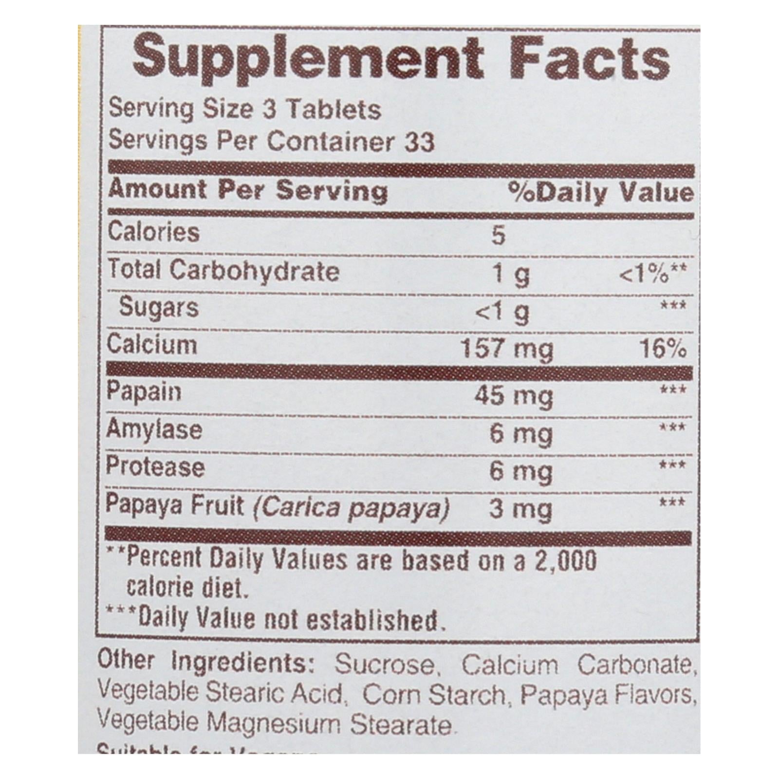 American Health - Original Papaya Enzyme - 100 Tablets