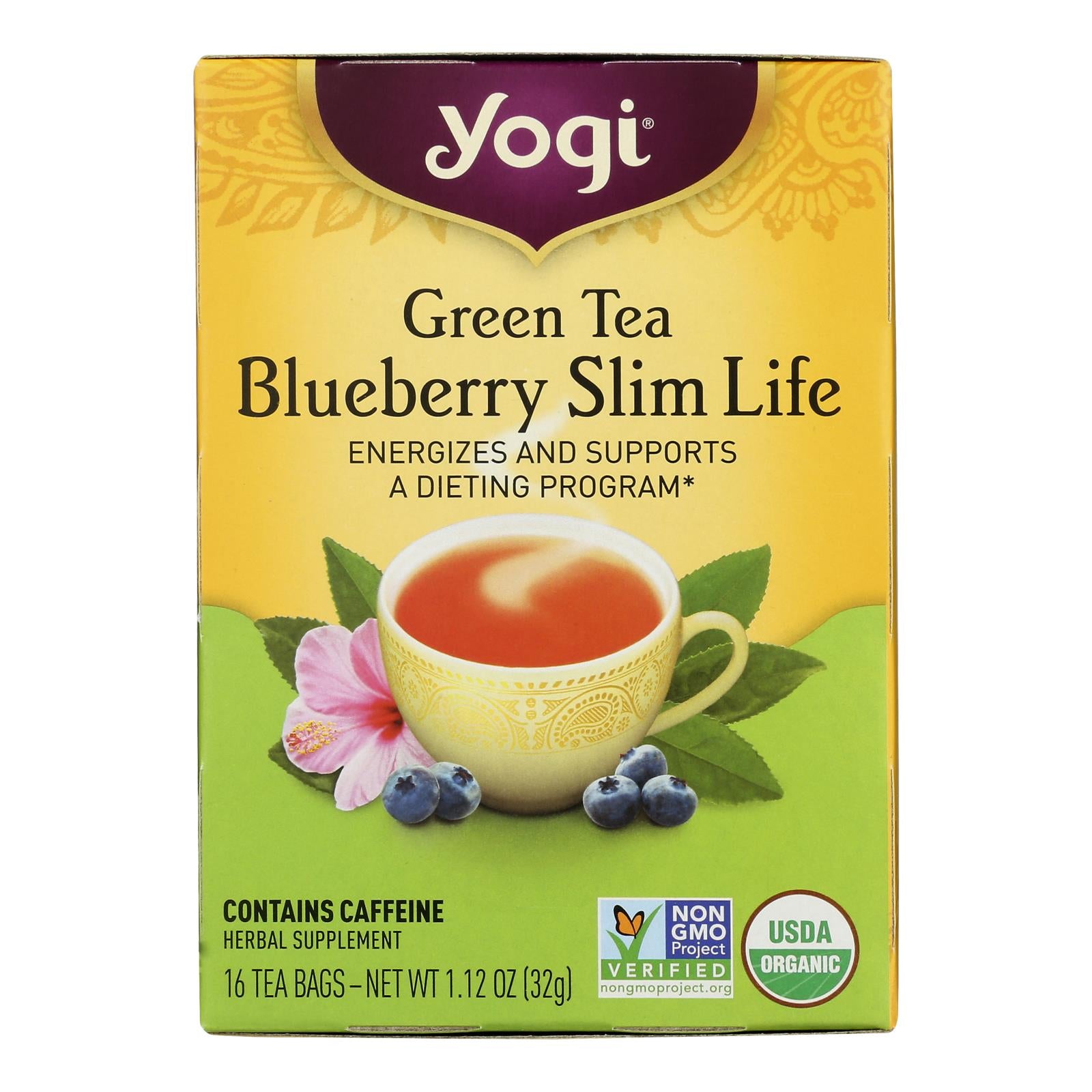 Yogi Green Slim Life Herbal Tea Blueberry - 16 Tea Bags - Case Of 6