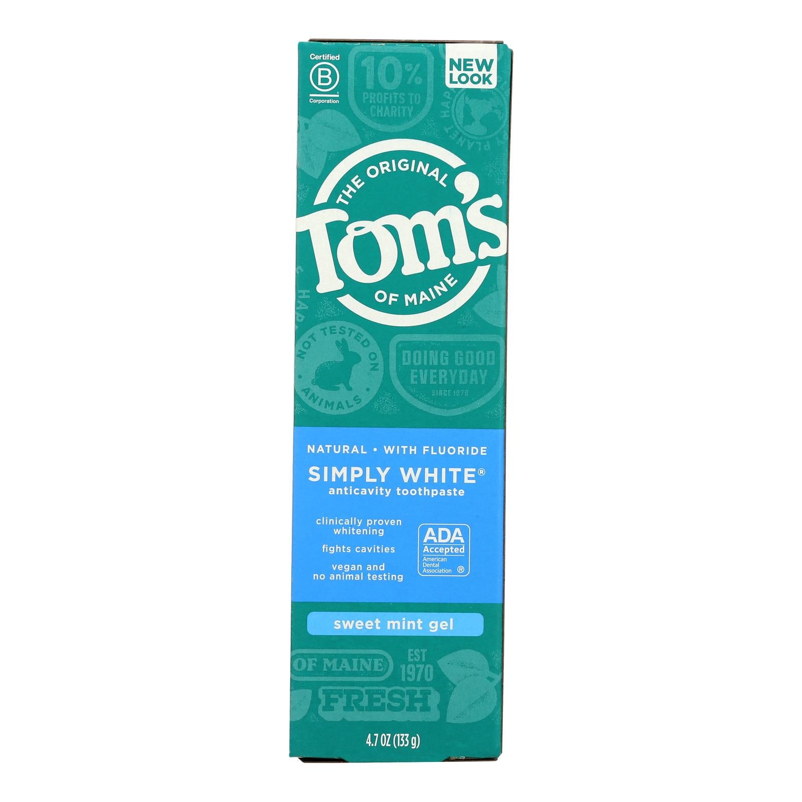 Tom's Of Maine Toothpaste - Simply White - Gel - Sweet Mint - 4.7 Oz - Case Of 6