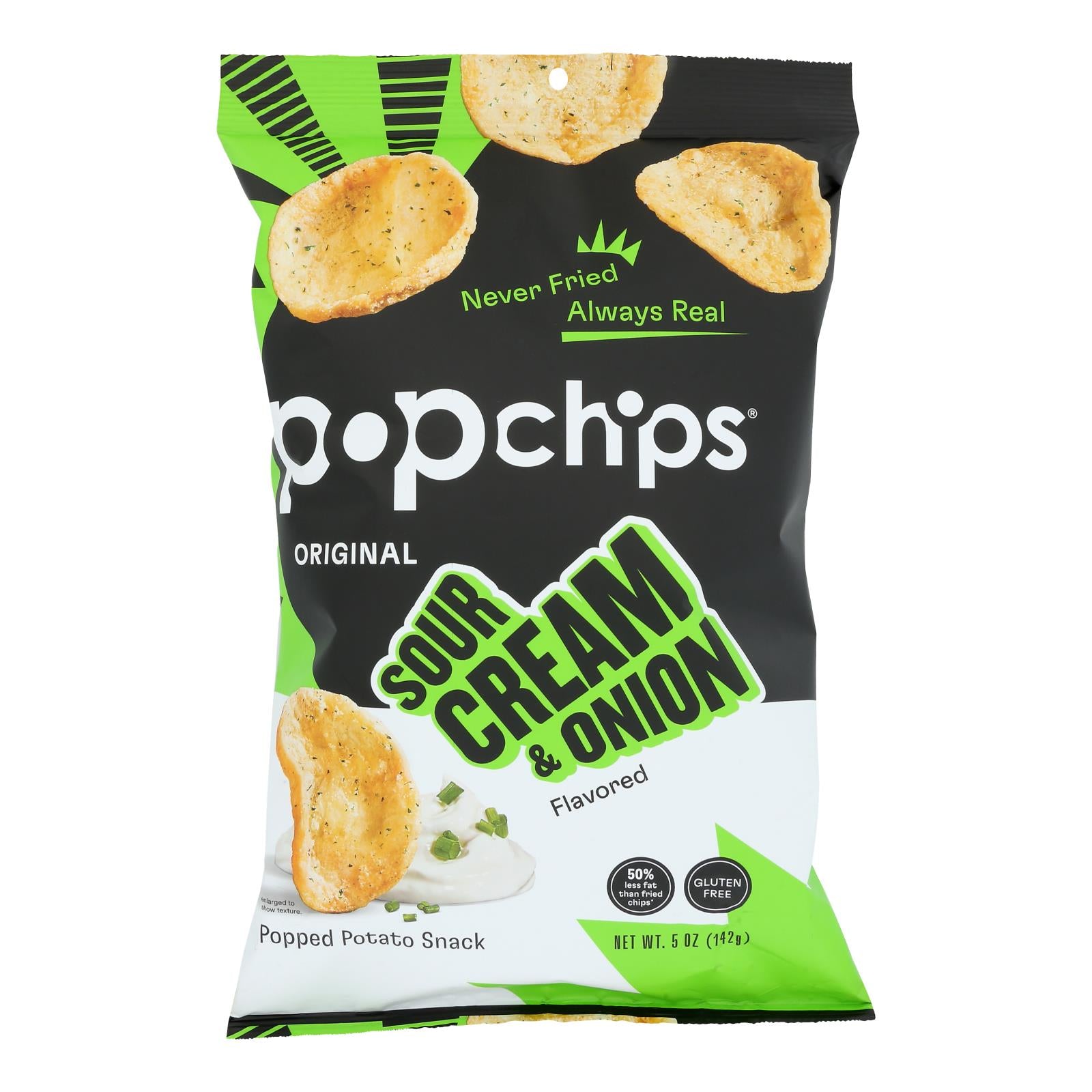 Popchips Potato Chip - Sour Cream - Onion - Case of 12 - 5 oz