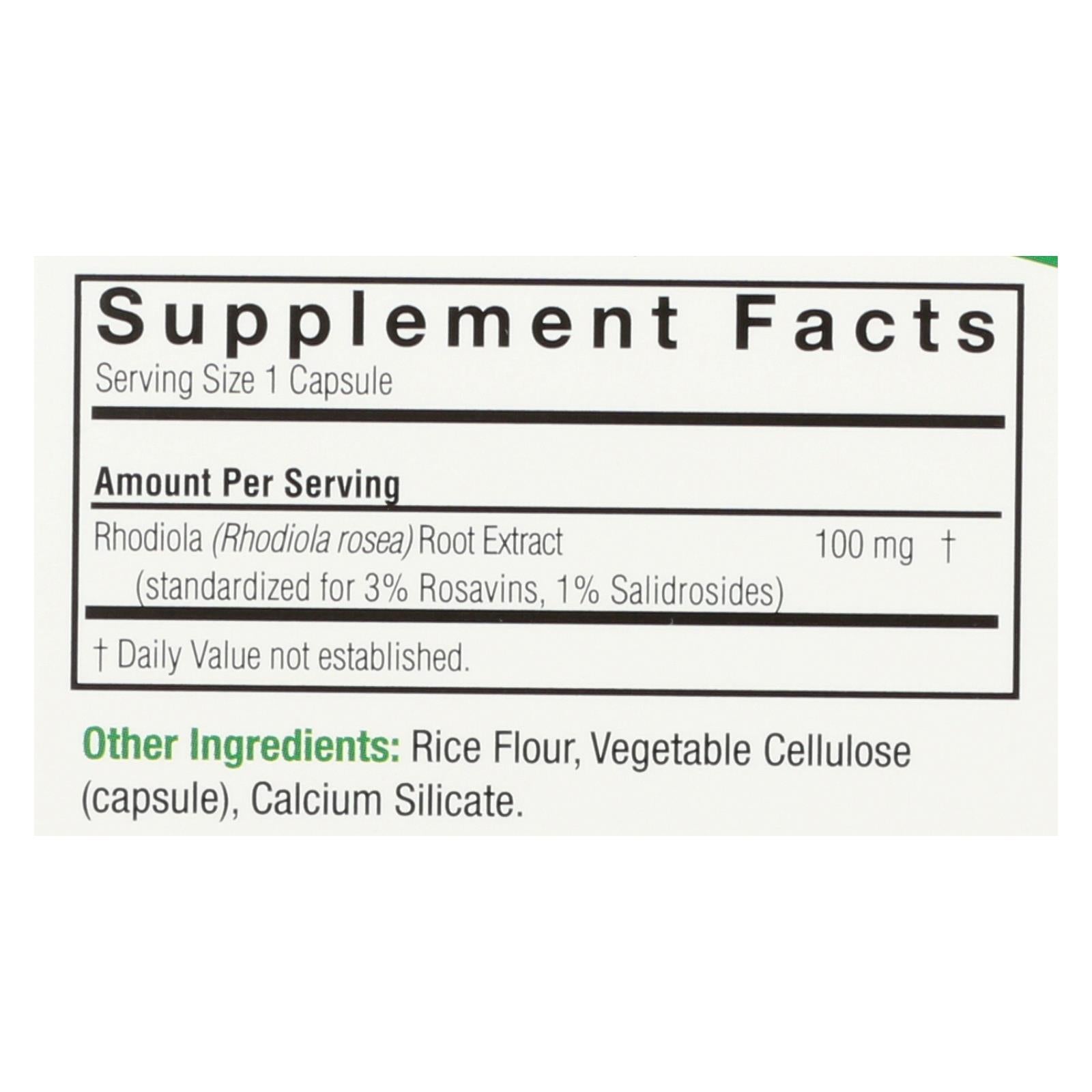 Nature's Answer Rhodiola Extract - 60 Veg Capsules