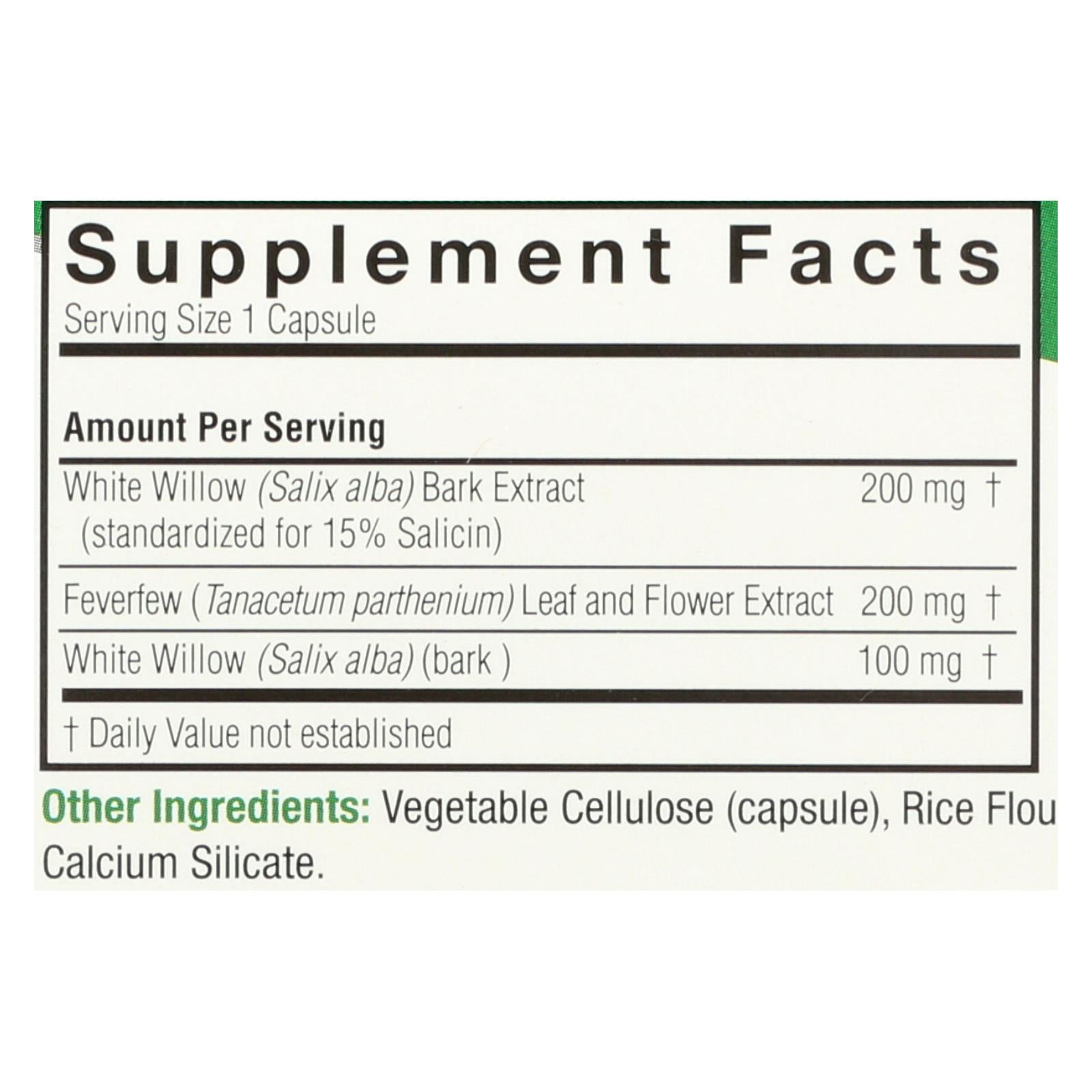 Nature's Answer - White Willow with Feverfew - 60 vcaps