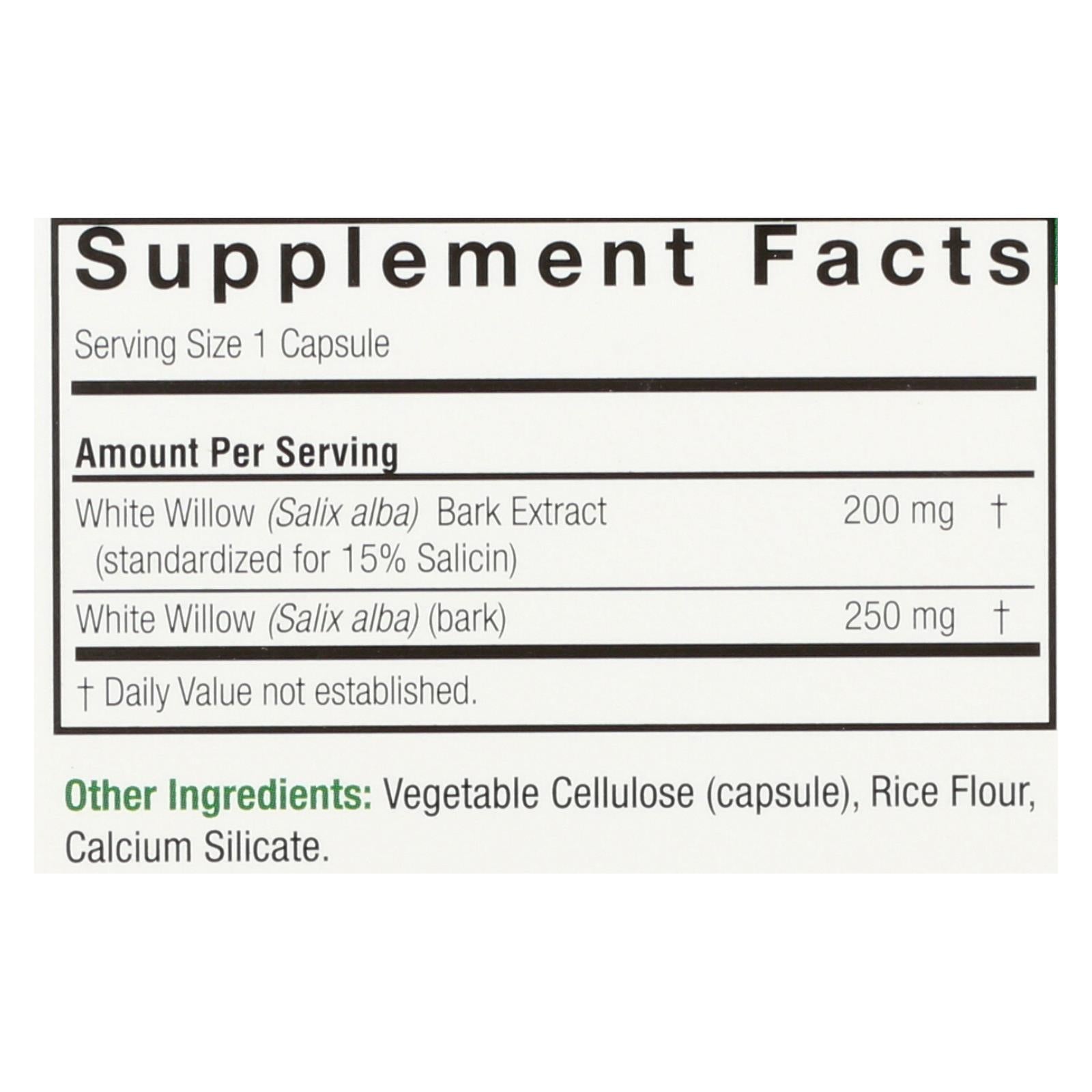Nature's Answer - White Willow Bark Standardized - 60 vcaps